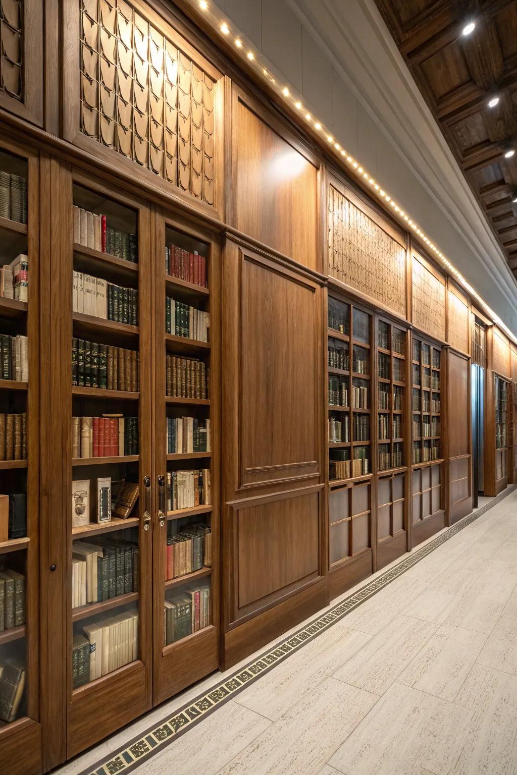 Hidden wall storage keeps books discreetly tucked away.