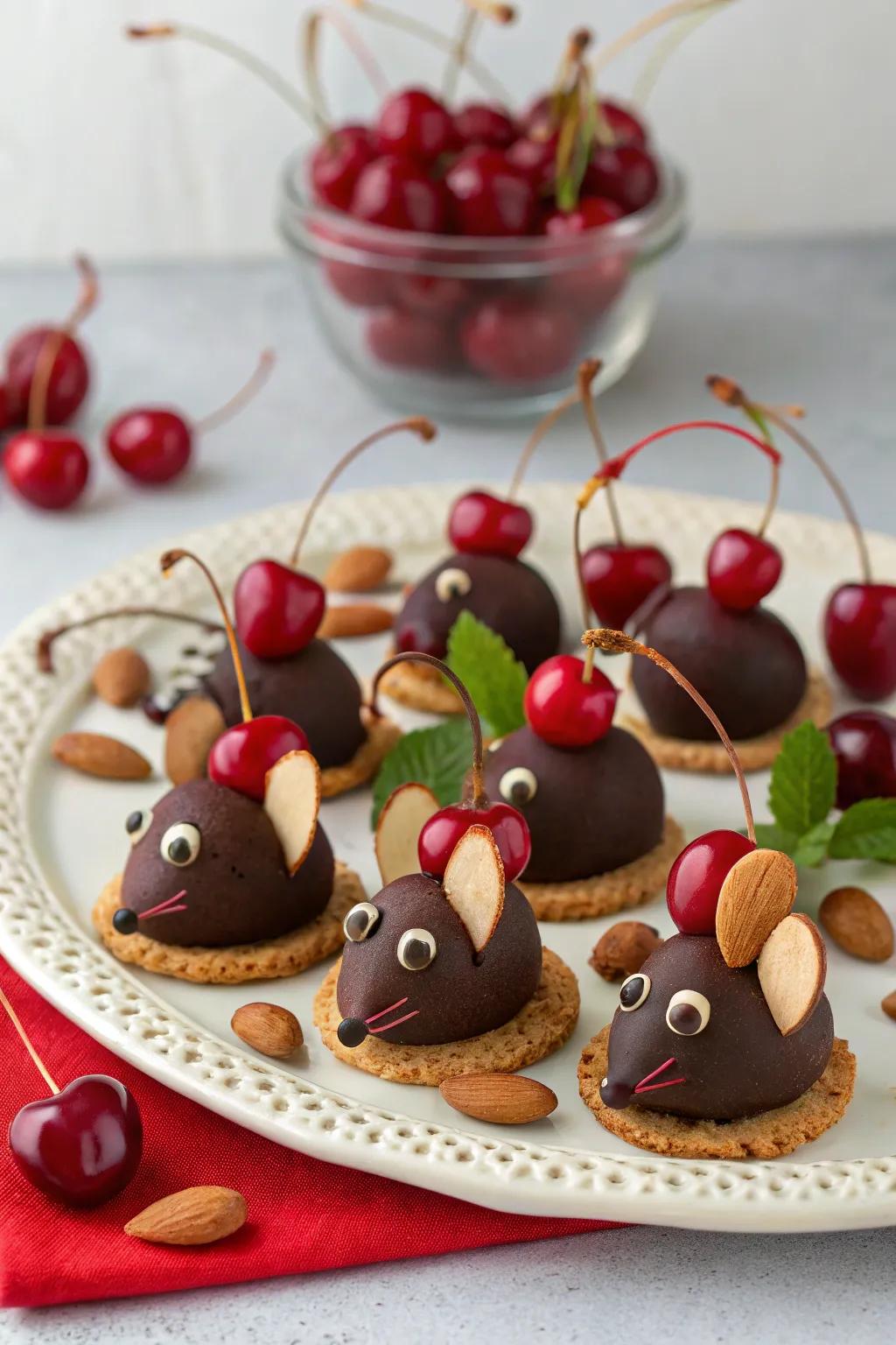Fanciful cherry rodents that are sure to charm your guests.