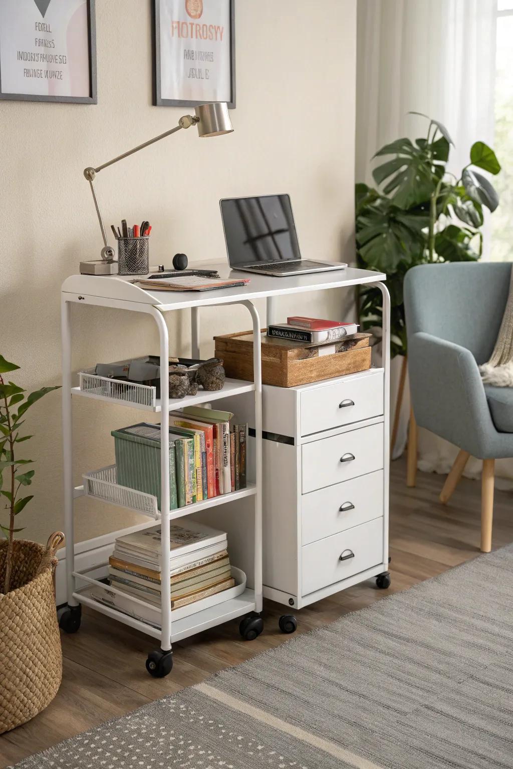 Rolling carts for adaptable workspace solutions.