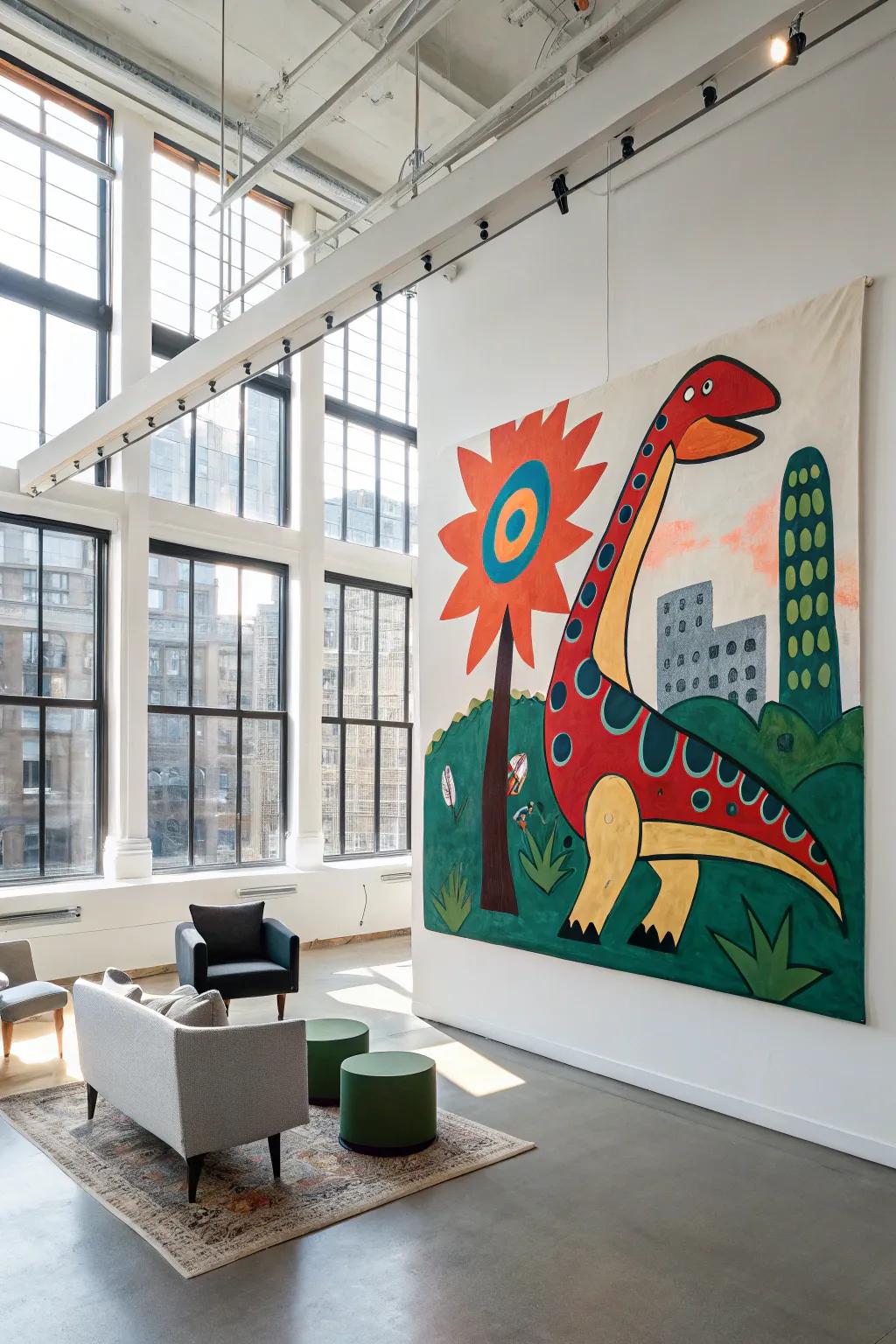 Modern and bold abstract dinosaur art