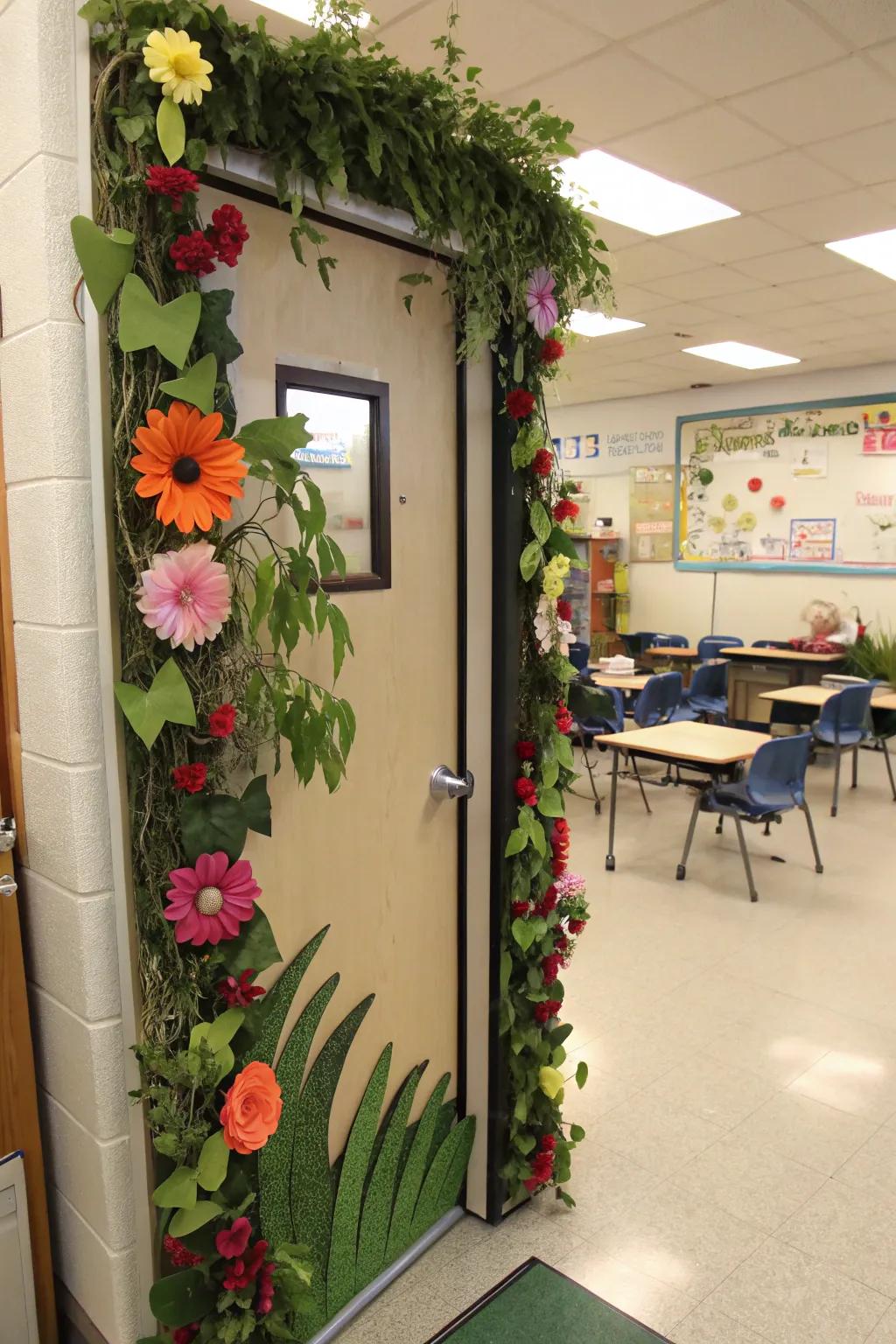 A garden-themed door representing growth and blooming potential.