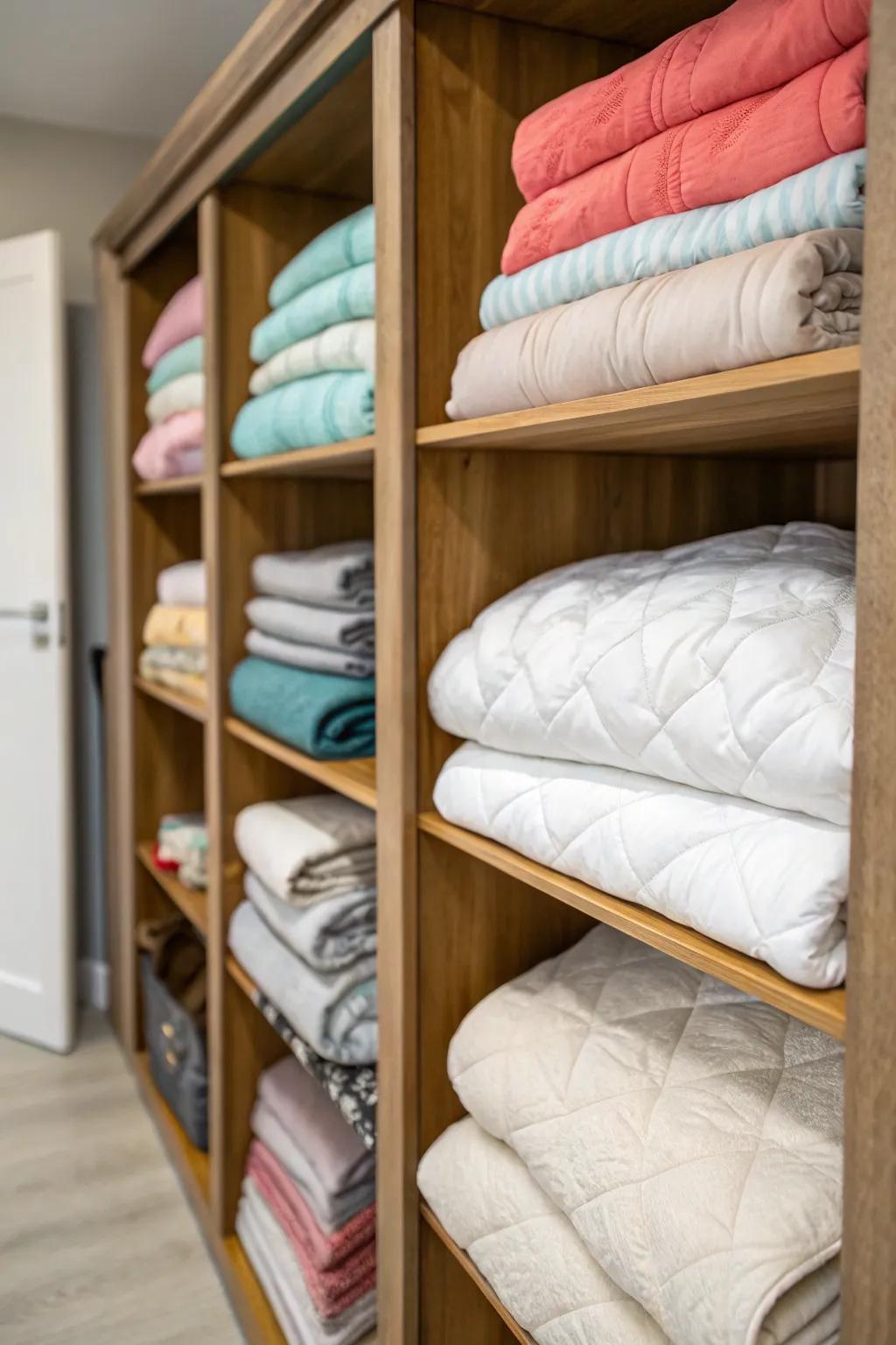 A designated linen closet space for easy duvet access.