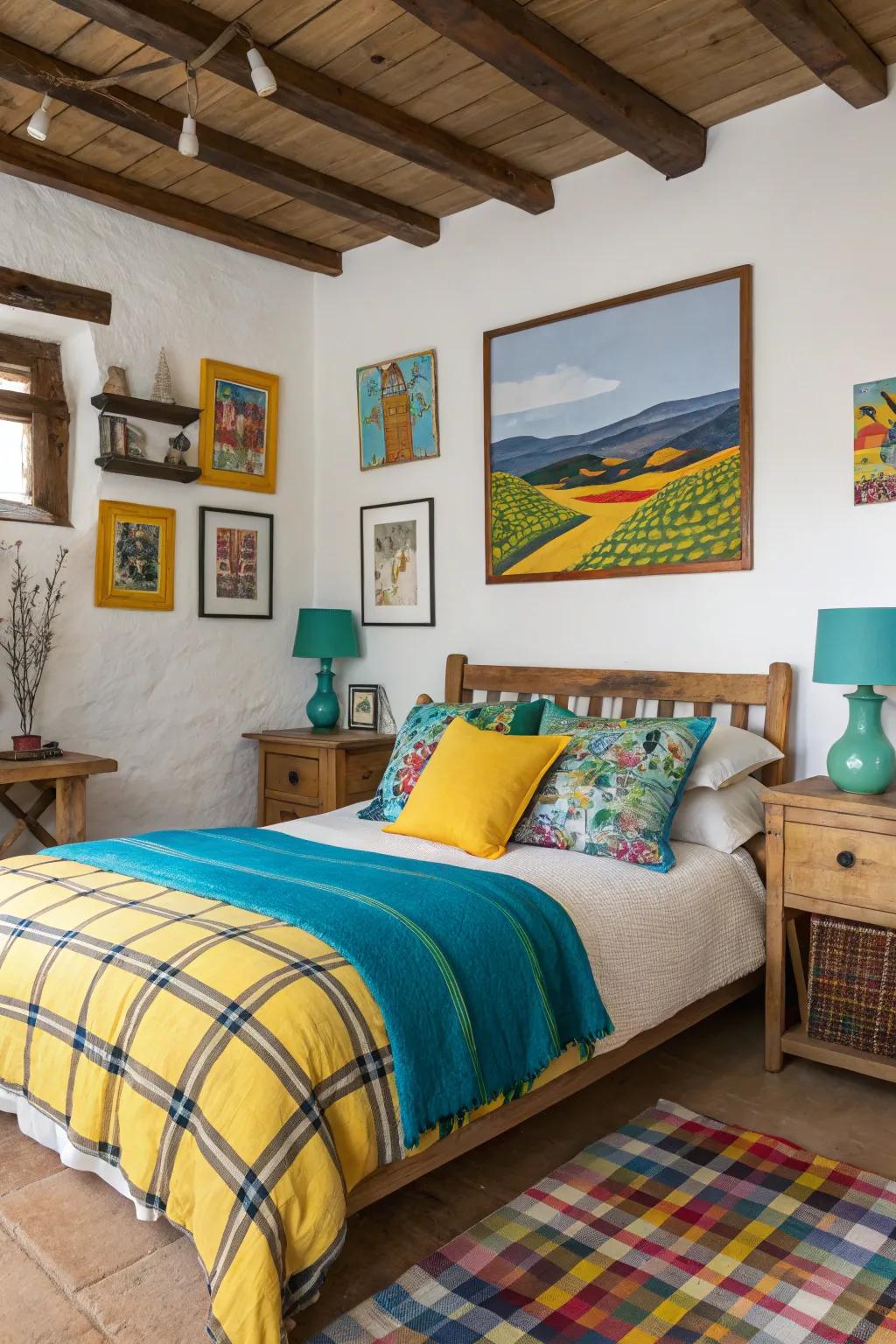 Playful accents are achieved through pops of color.