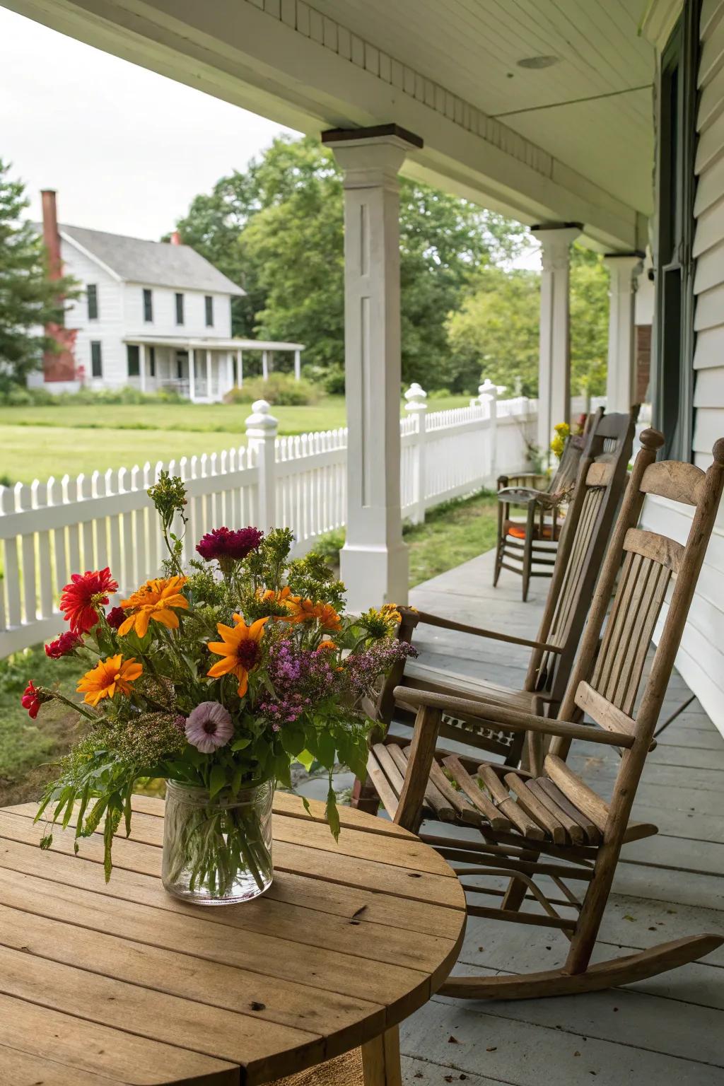 Fresh cut flowers add a touch of natural beauty.