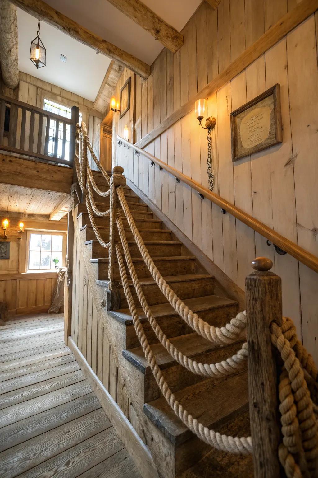 Rope and wood provide a tactile rustic feel.