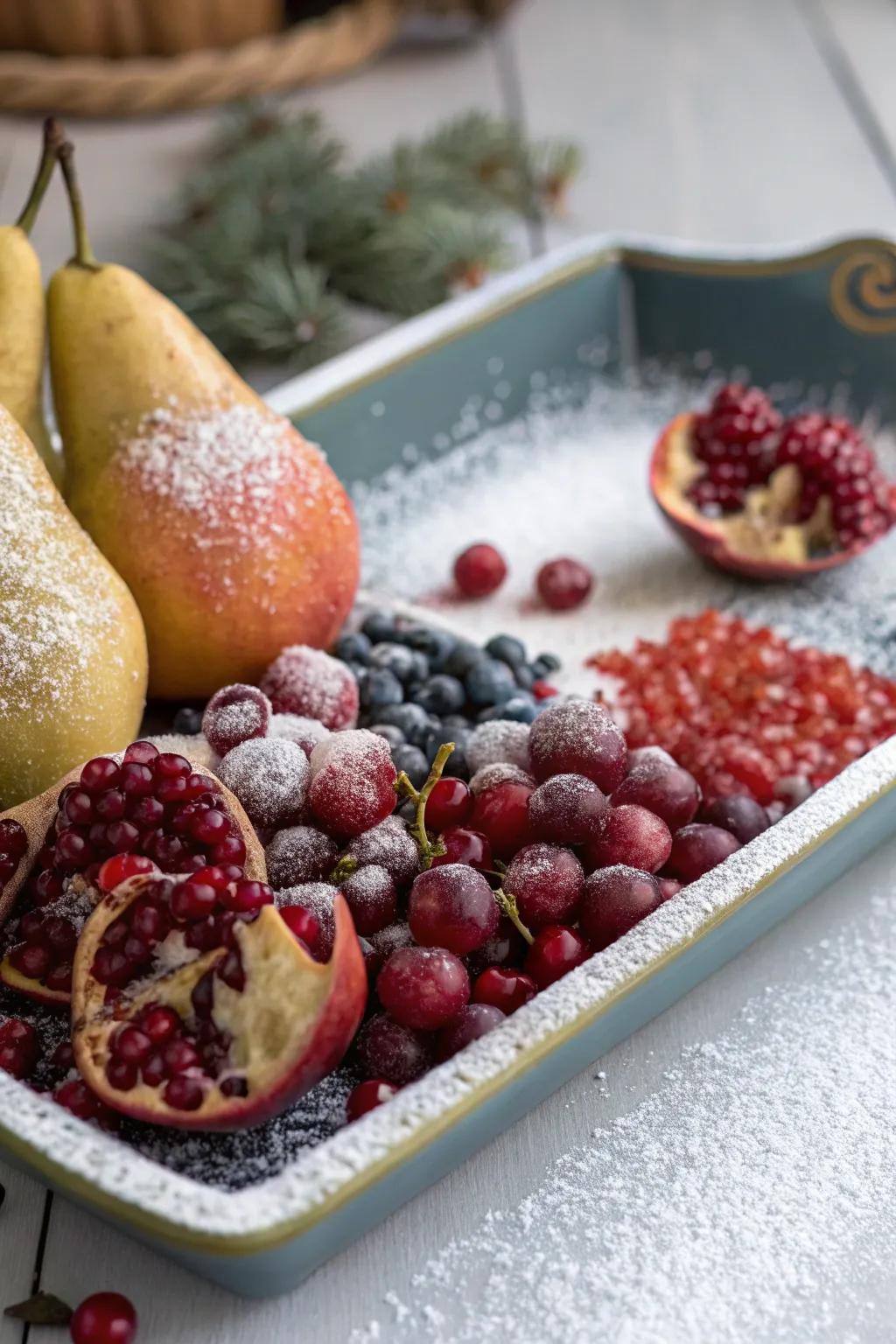 A winter wonderland fruit tray with a snowy touch.