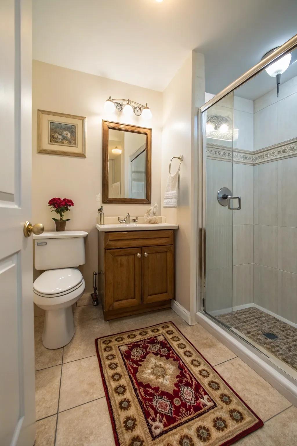 Small rugs add warmth and style to your half bath.