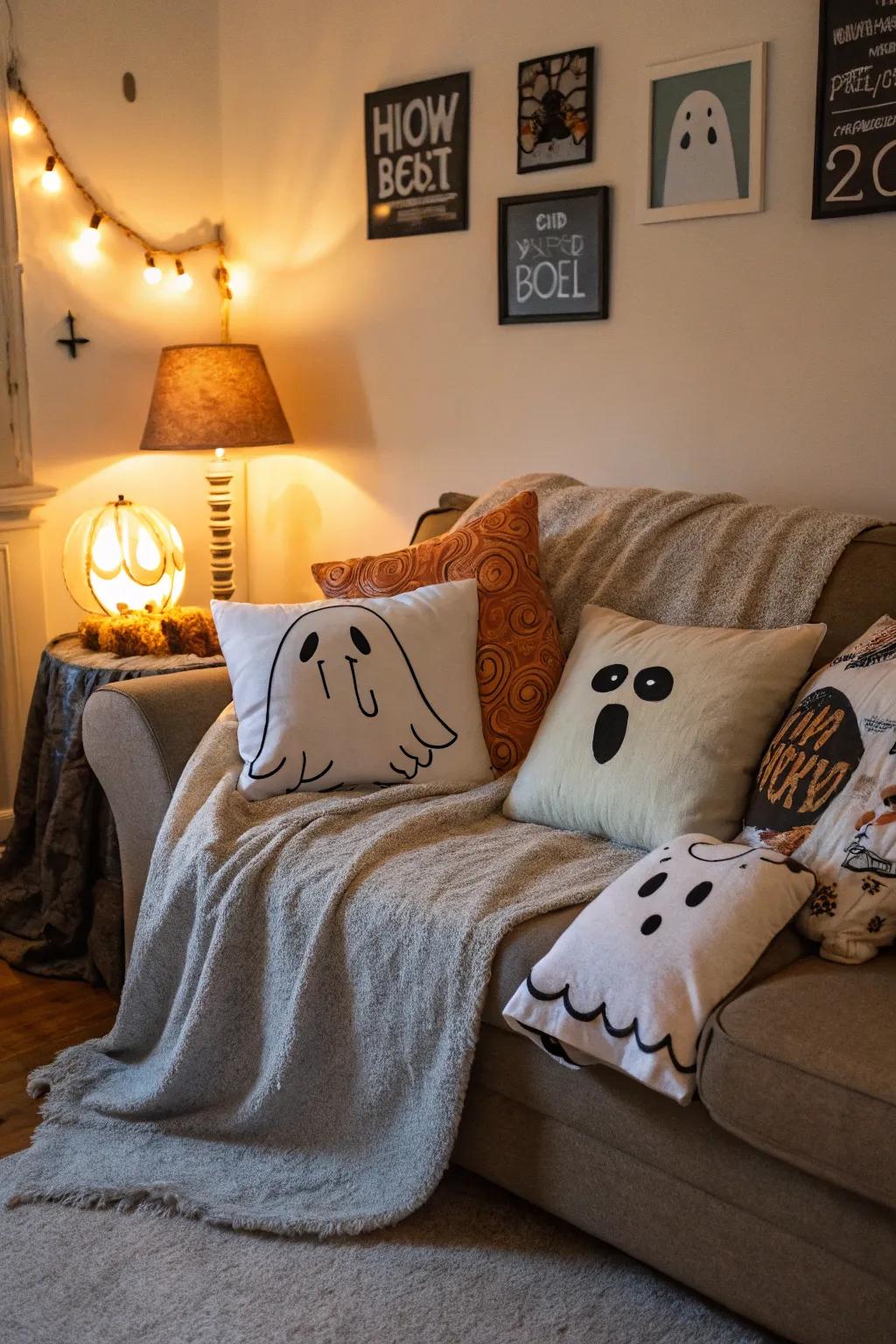 Ghost pillows provide comfort and a playful scare.