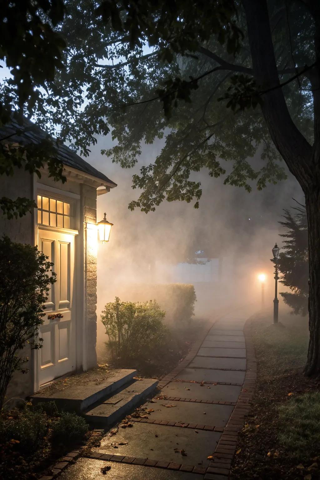 Create an ethereal entrance with a fog machine for a spooky mist.