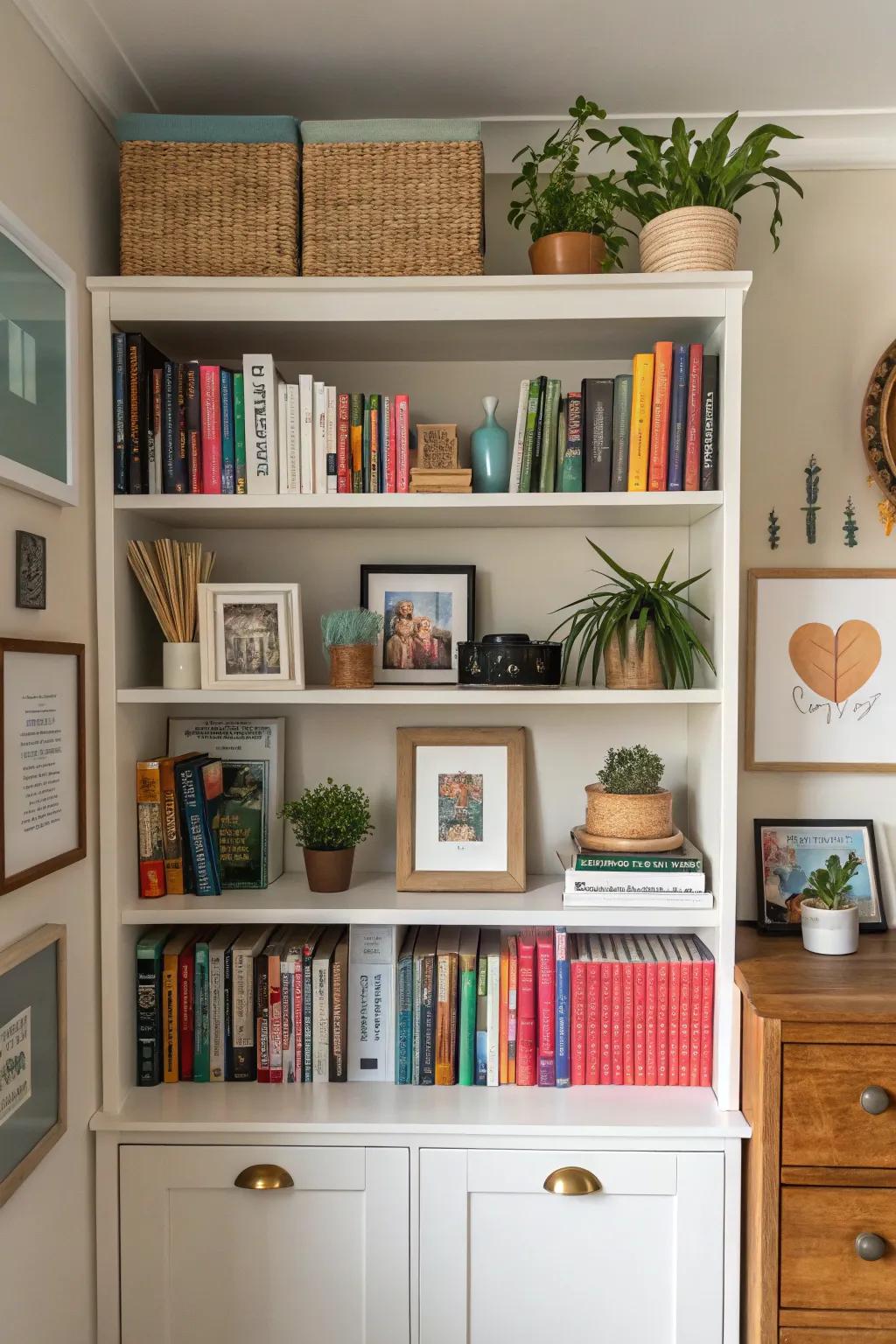 Artfully styled bookshelves become personal focal points.