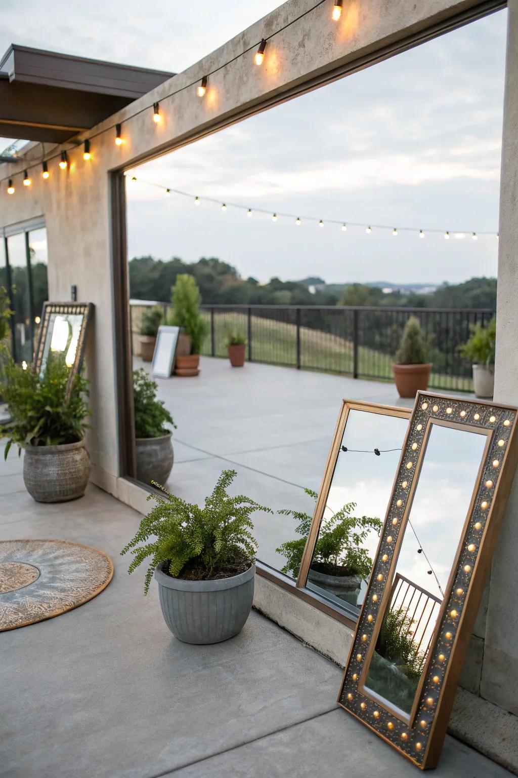 Mirrors cleverly placed can expand the visual space of your patio.
