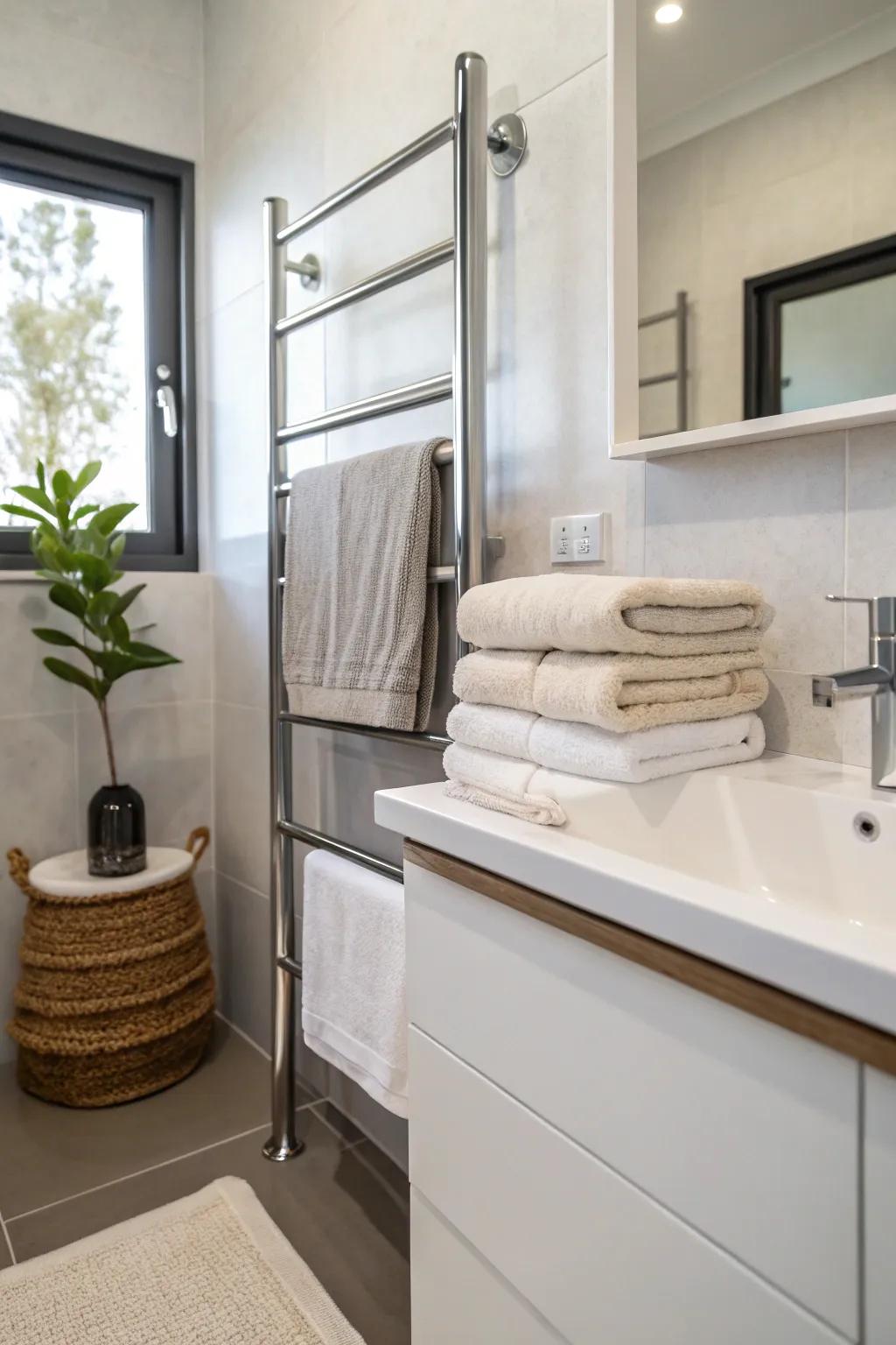 Minimalist rail systems provide a sleek and modern towel hanging solution.