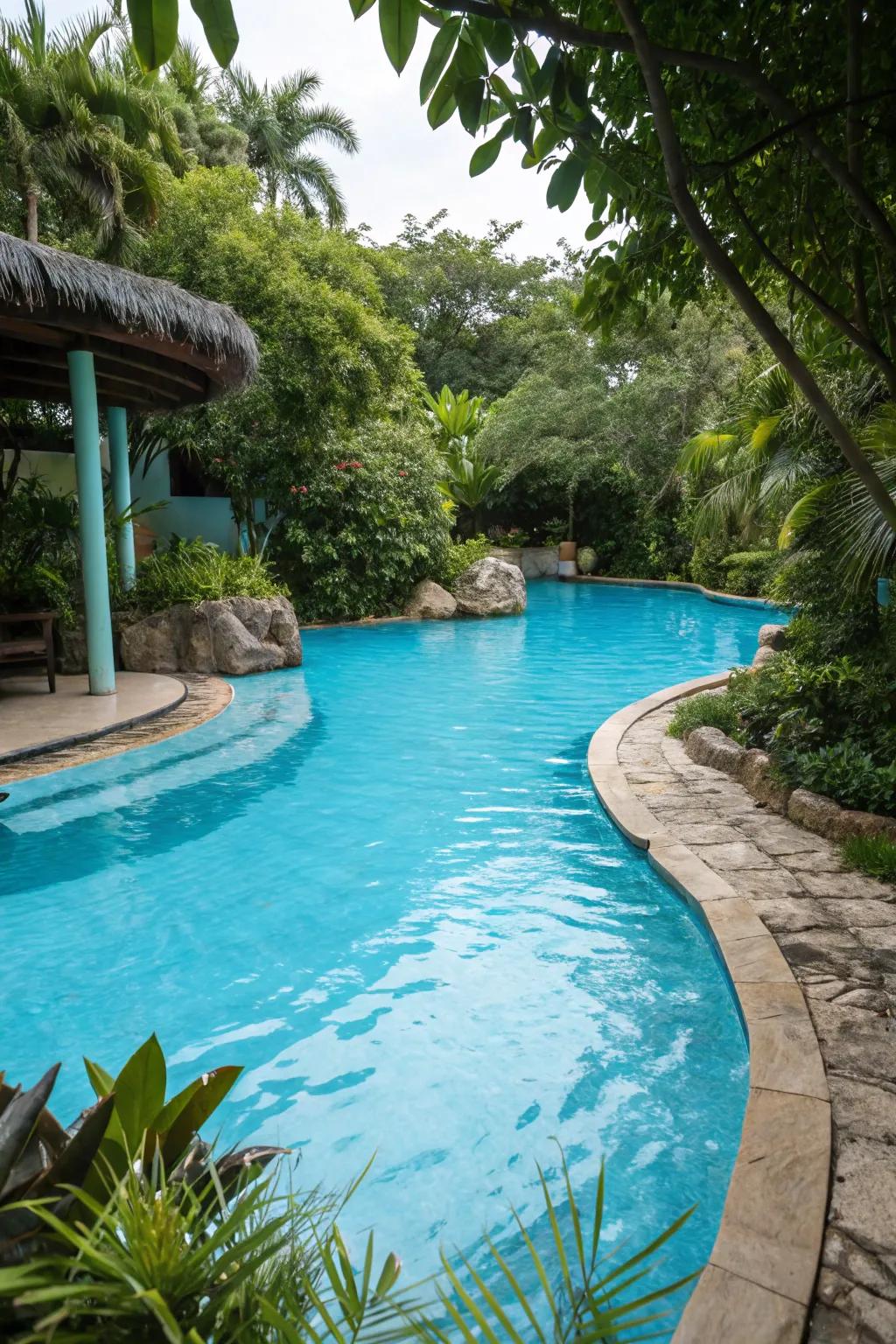 Colorful plaster finishes enhance the tropical look of lagoon pools.