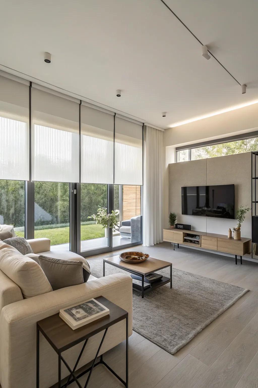 Roller shades offer a minimalist and clean look.