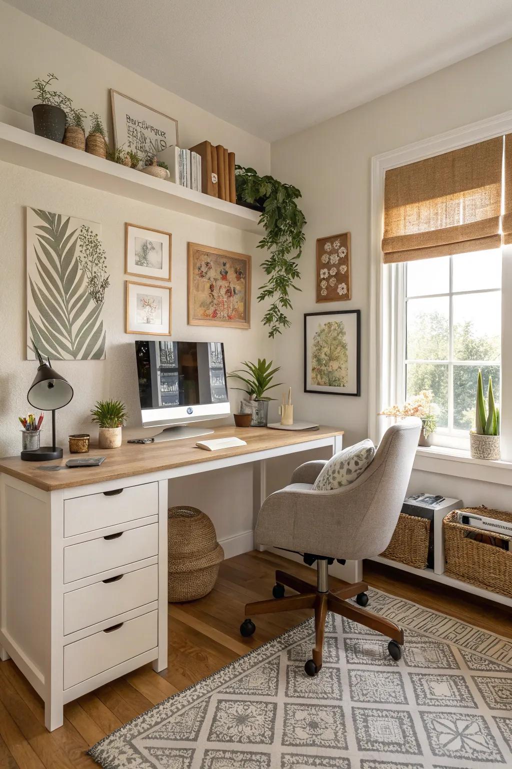 A harmonious home office designed with Feng Shui principles.