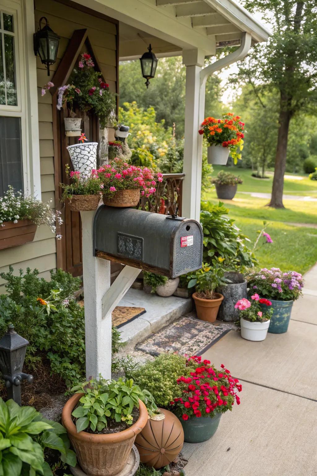 An assorted mix of components makes for a unique and personalized mailbox garden.