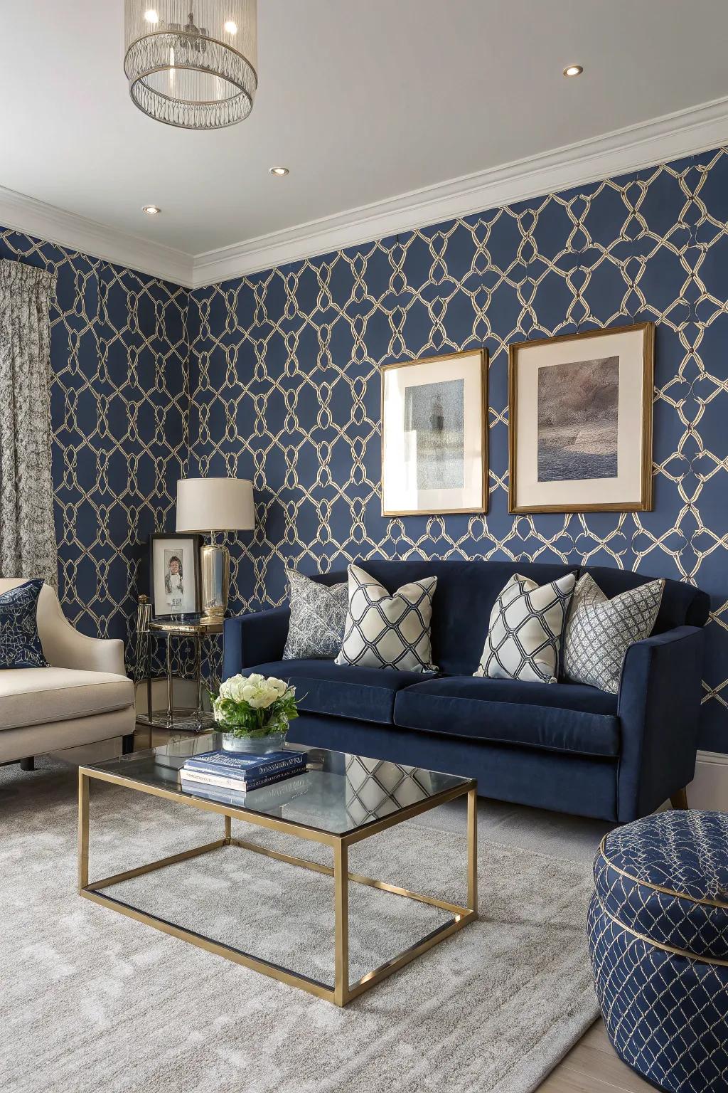 Navy patterns add modern flair to your space.