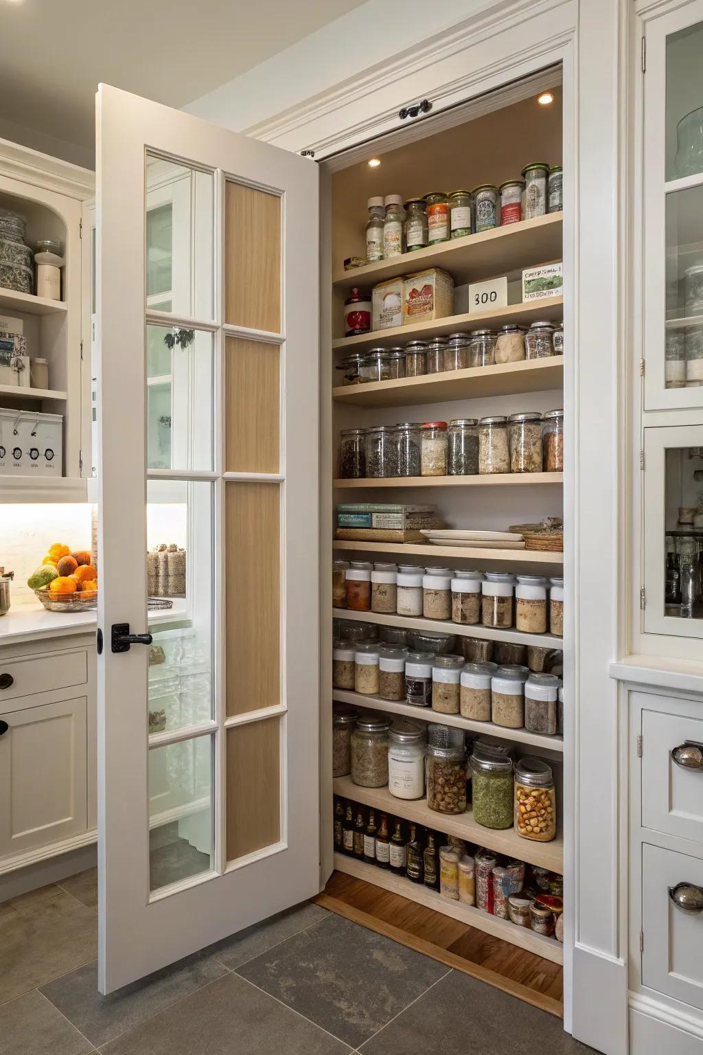 A pantry with double doors offering a grand and accessible entrance.
