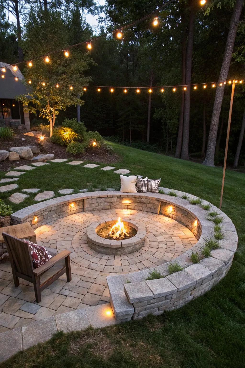 Subterranean bonfires supply a cozy gathering spot.
