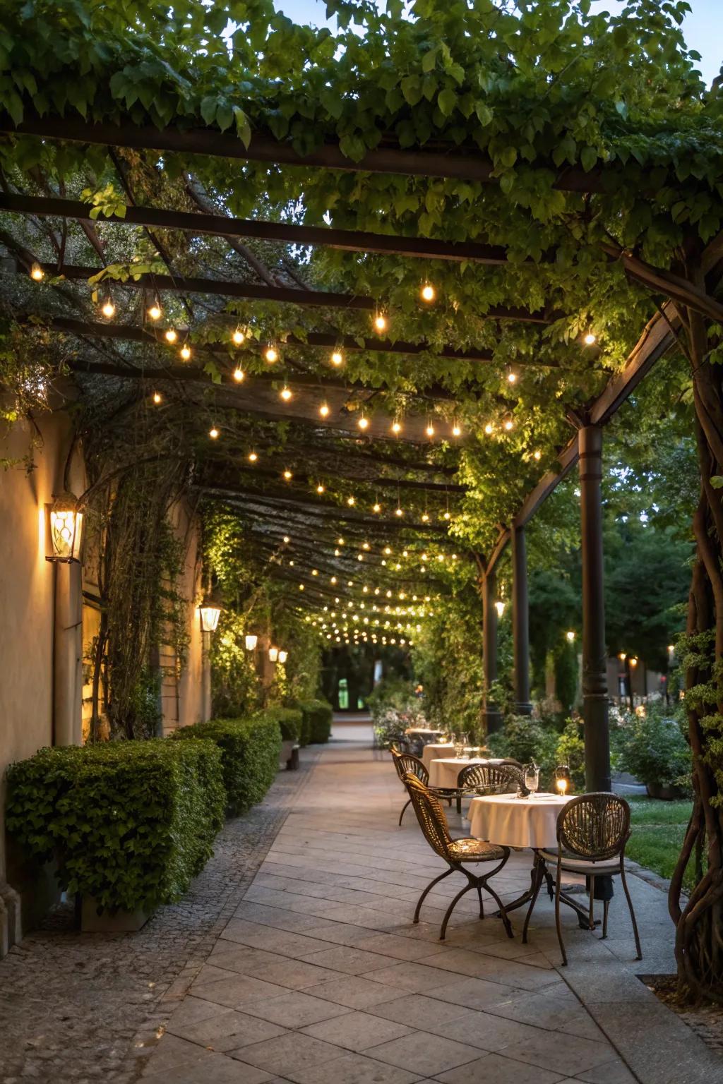 Festoon lights add European charm and ambiance.