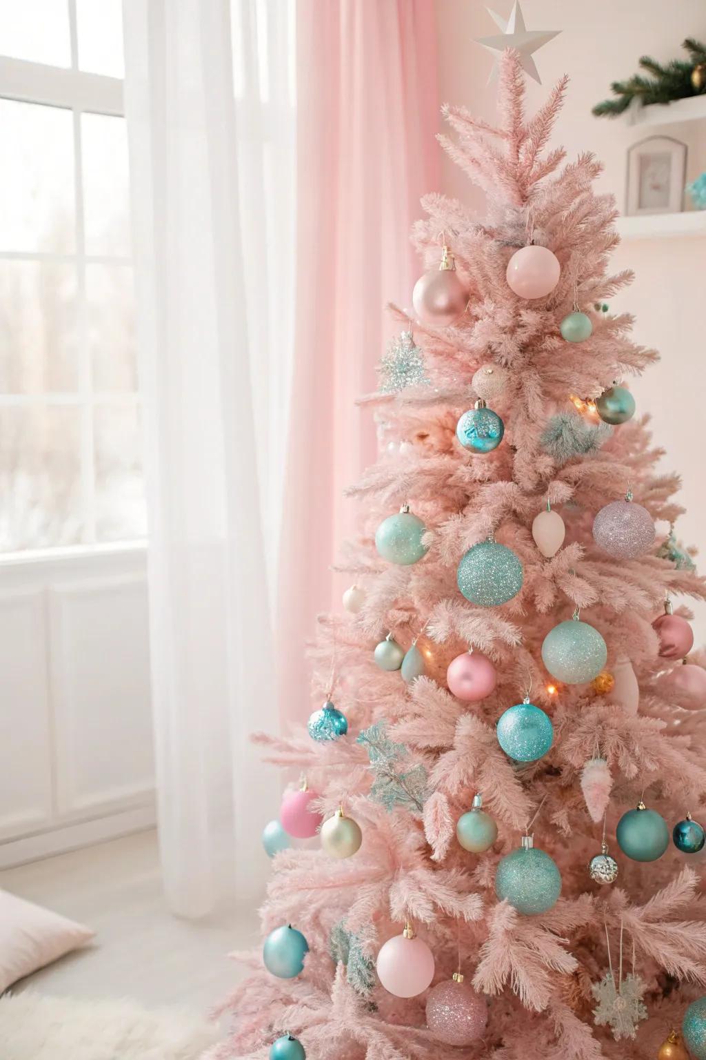 Pastel ornaments turn this pink tree into a dreamy masterpiece.