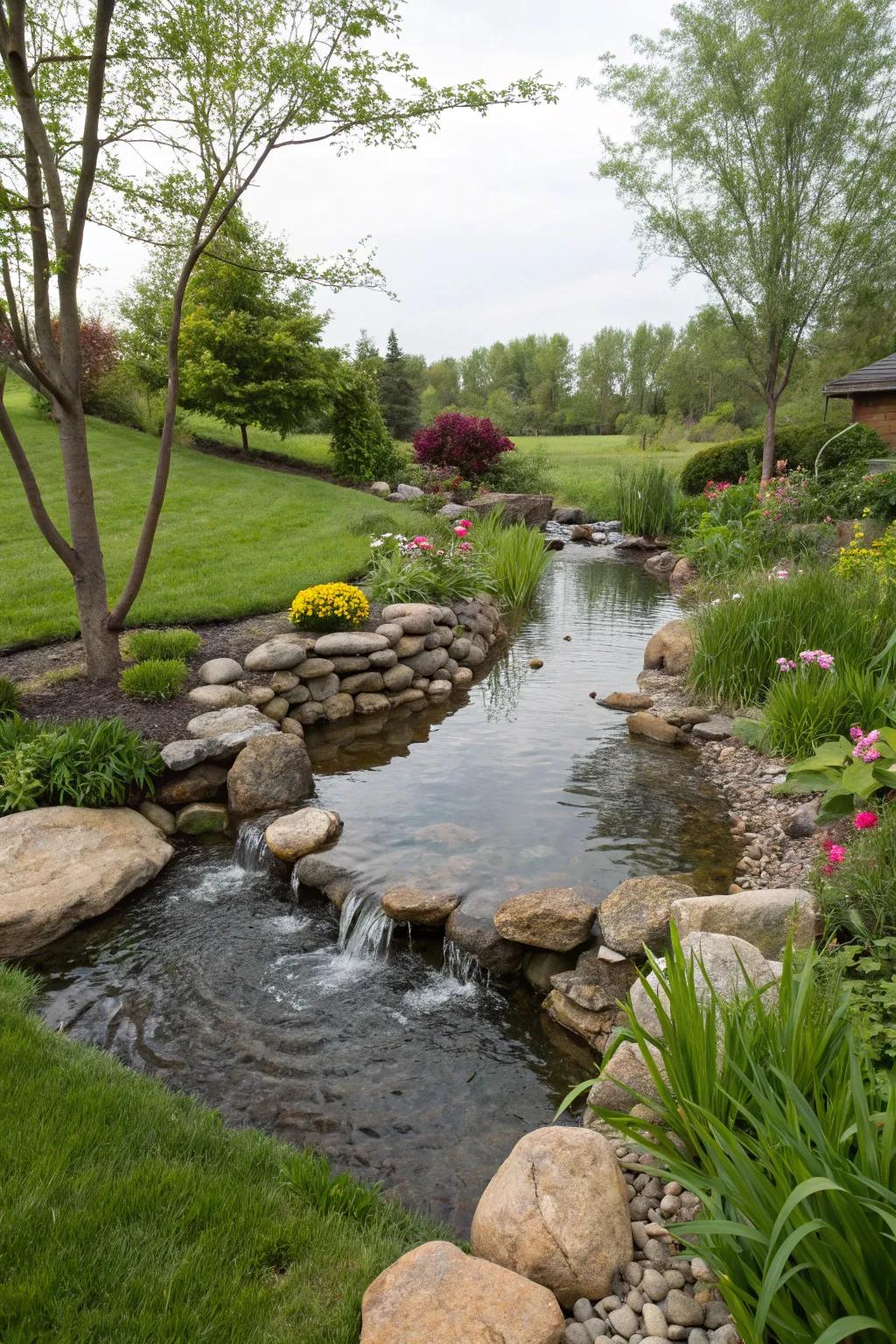 Split streams add intrigue and complexity to your garden design.