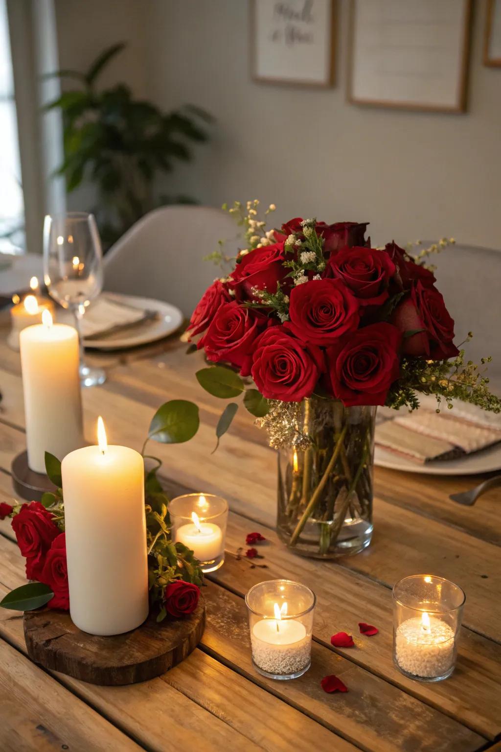 Love-filled Ambiance with Roses and Flames