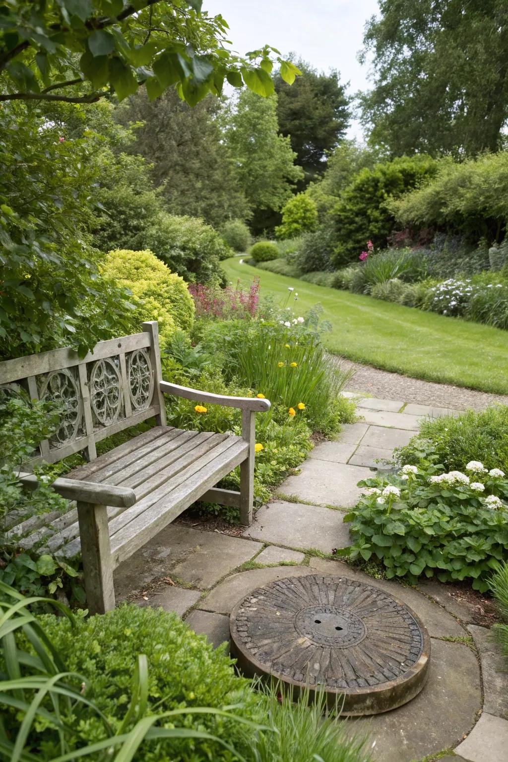 Garden benches furnish both function and disguise.