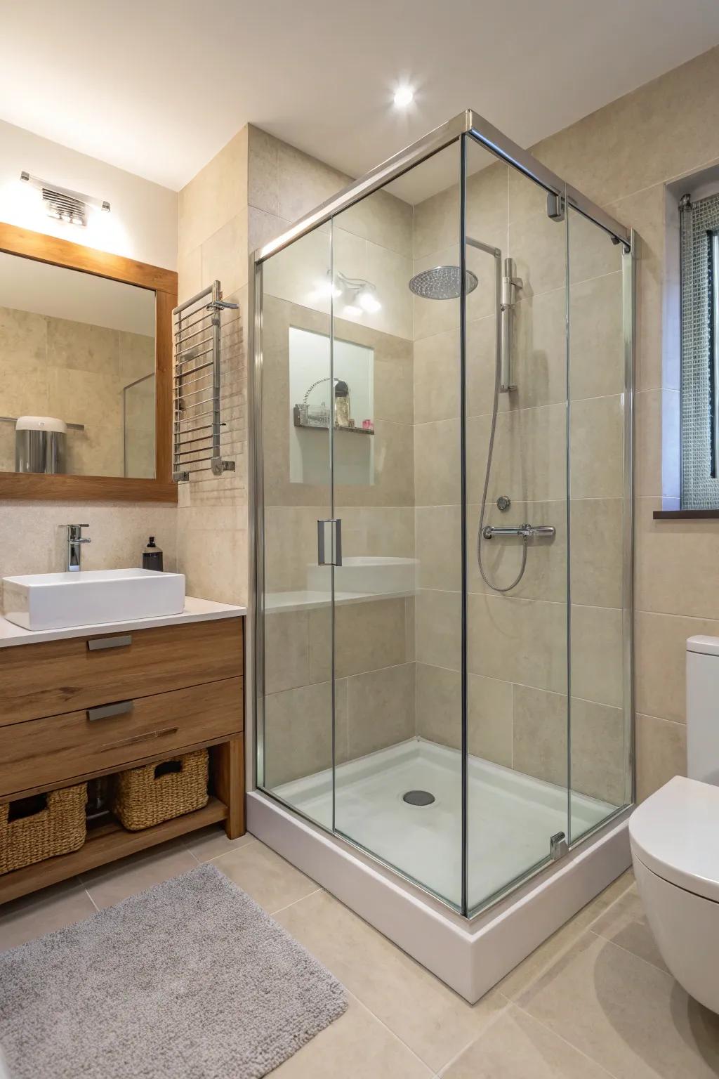 Frameless showers provide a seamless and sophisticated appearance.