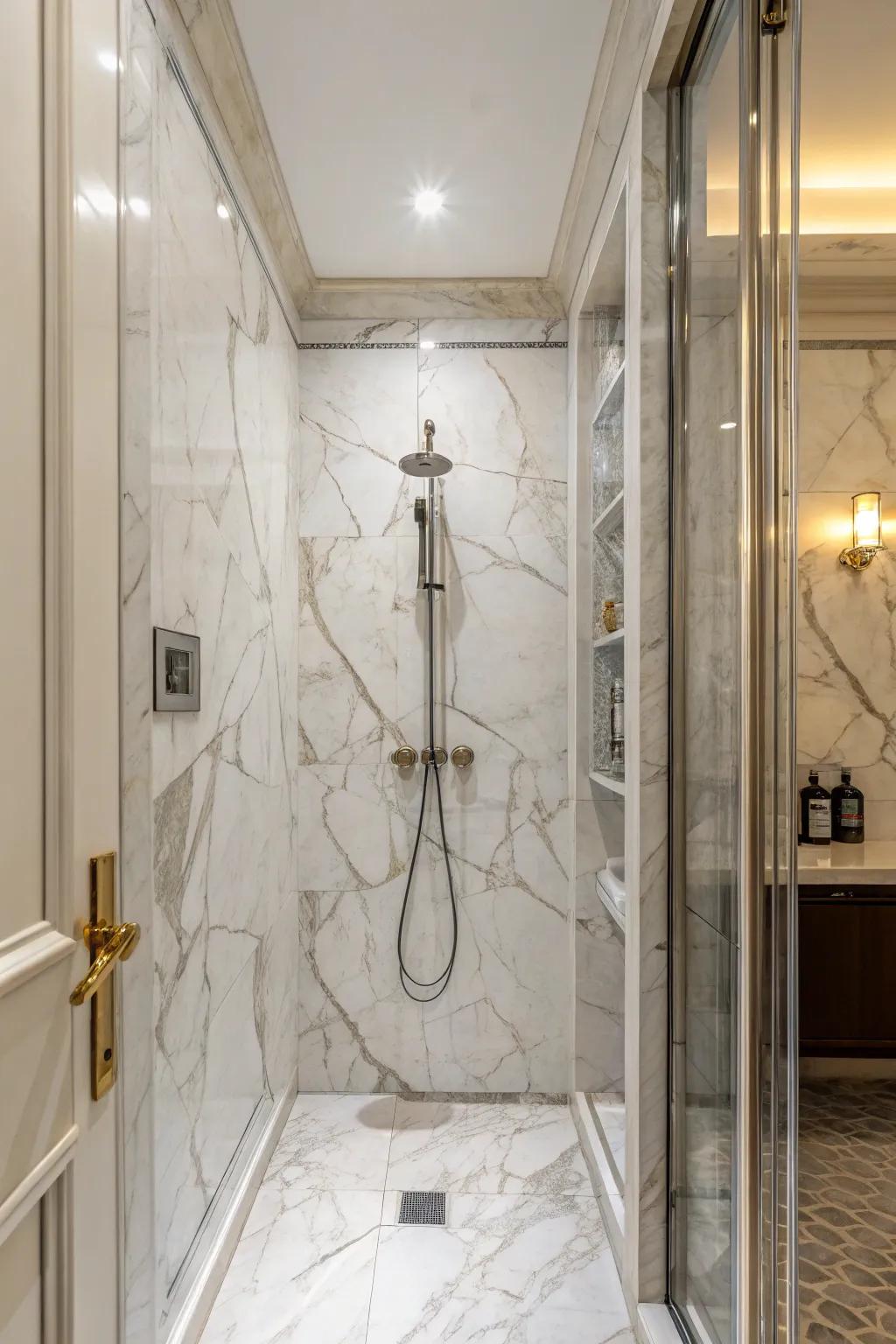 Marble tiles offer classic beauty and luxury.