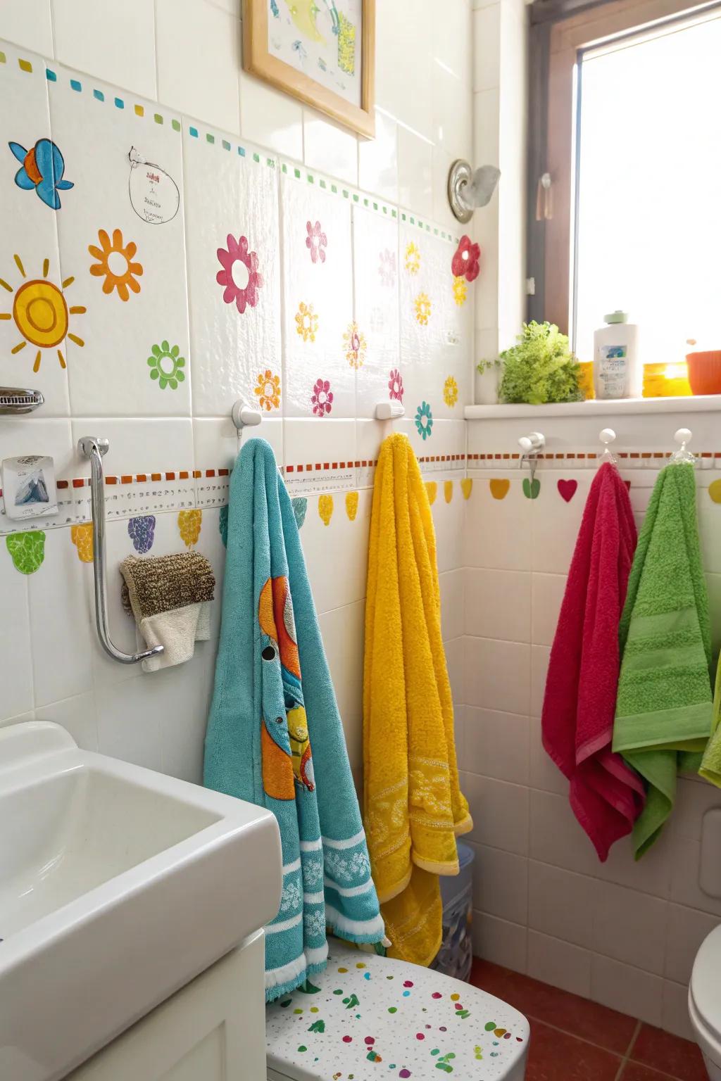 Towel clips contribute a playful and useful element to storage.