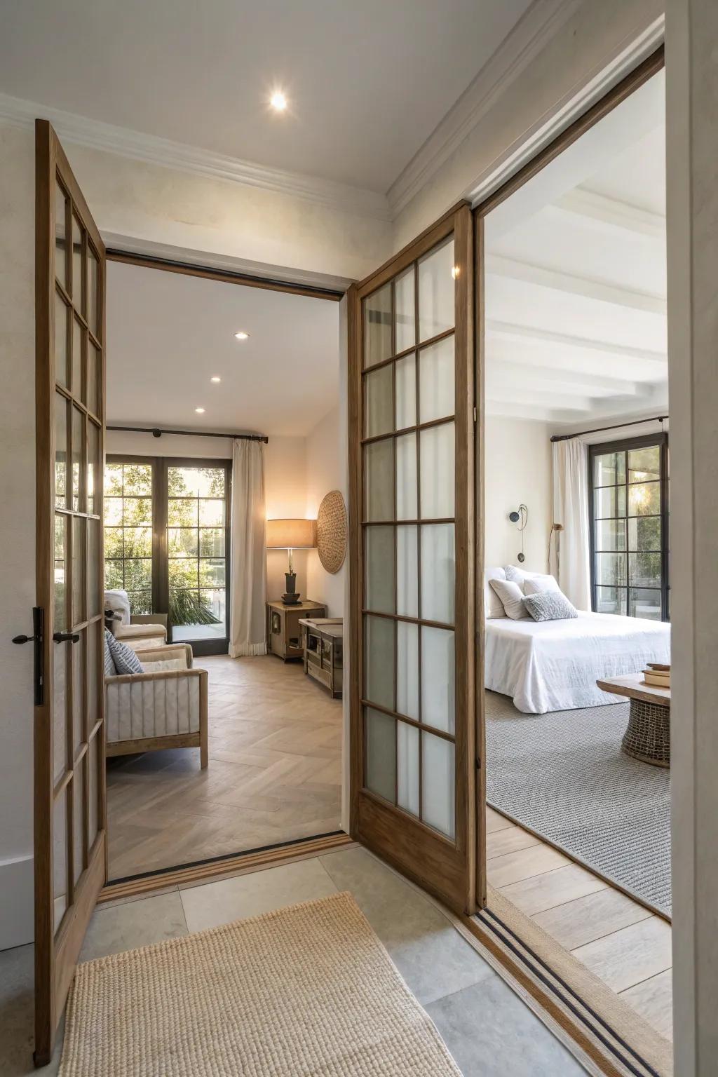 Sliding doors add modernity and space-saving functionality.