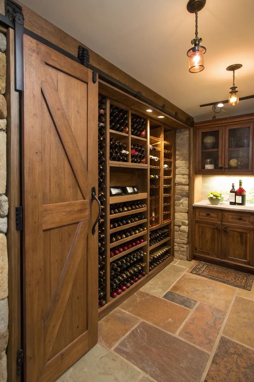 A sliding barn door adds charm and saves space.