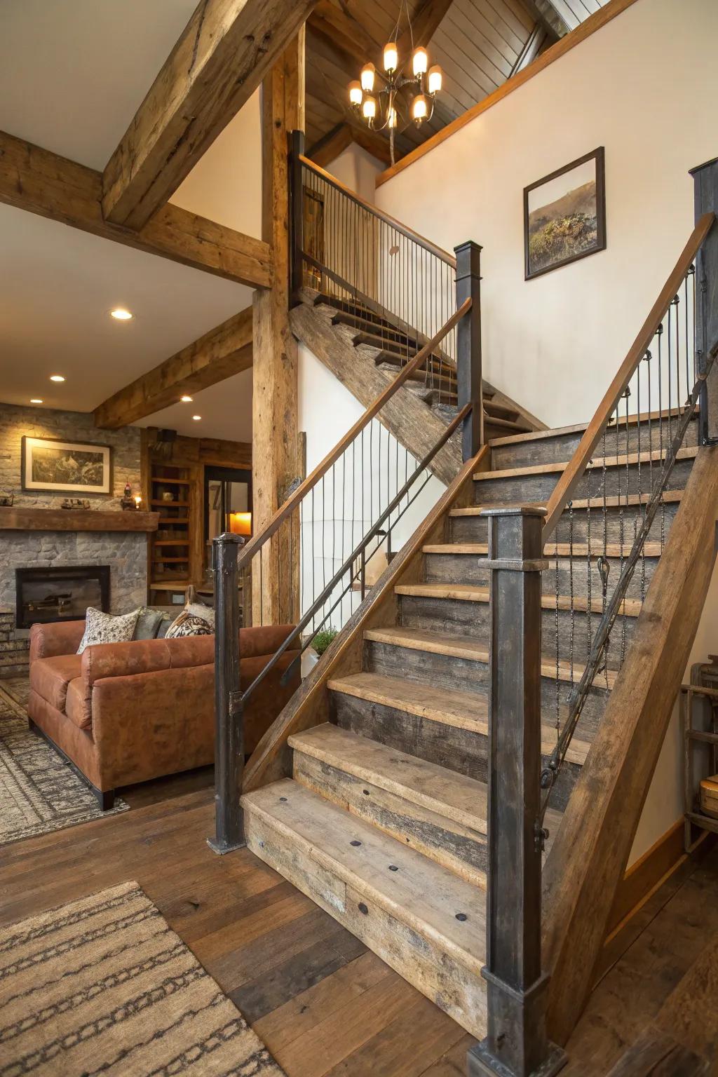 Upcycled materials can add character and sustainability to your stairs.