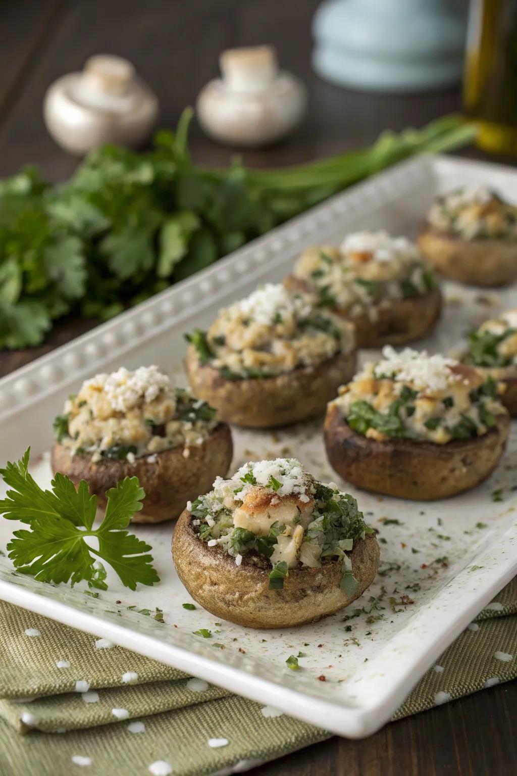 Delicious savory stuffed mushrooms for a rich appetizer.