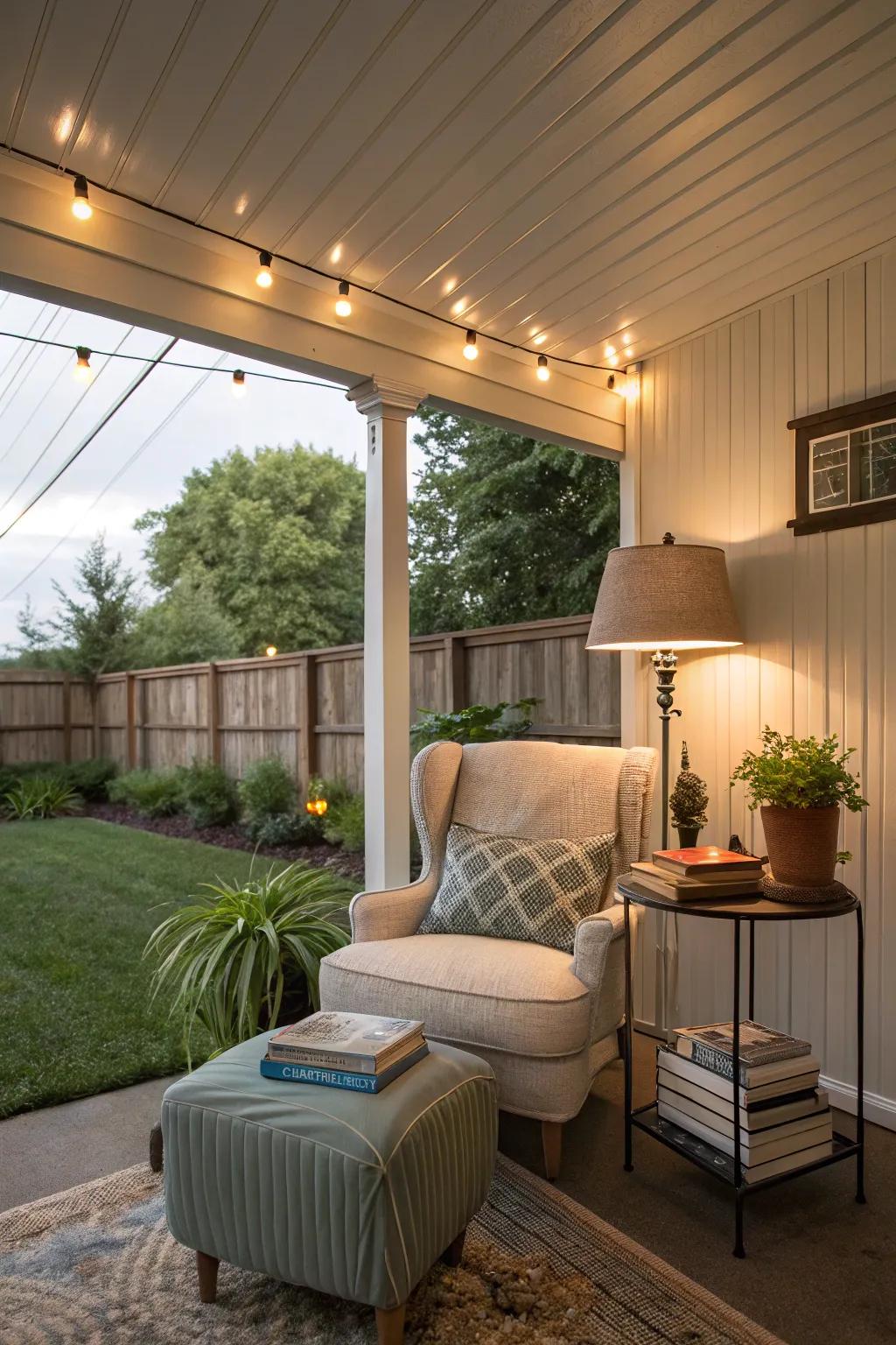 Highlight lighting on vinyl ceilings accents your porch just right.