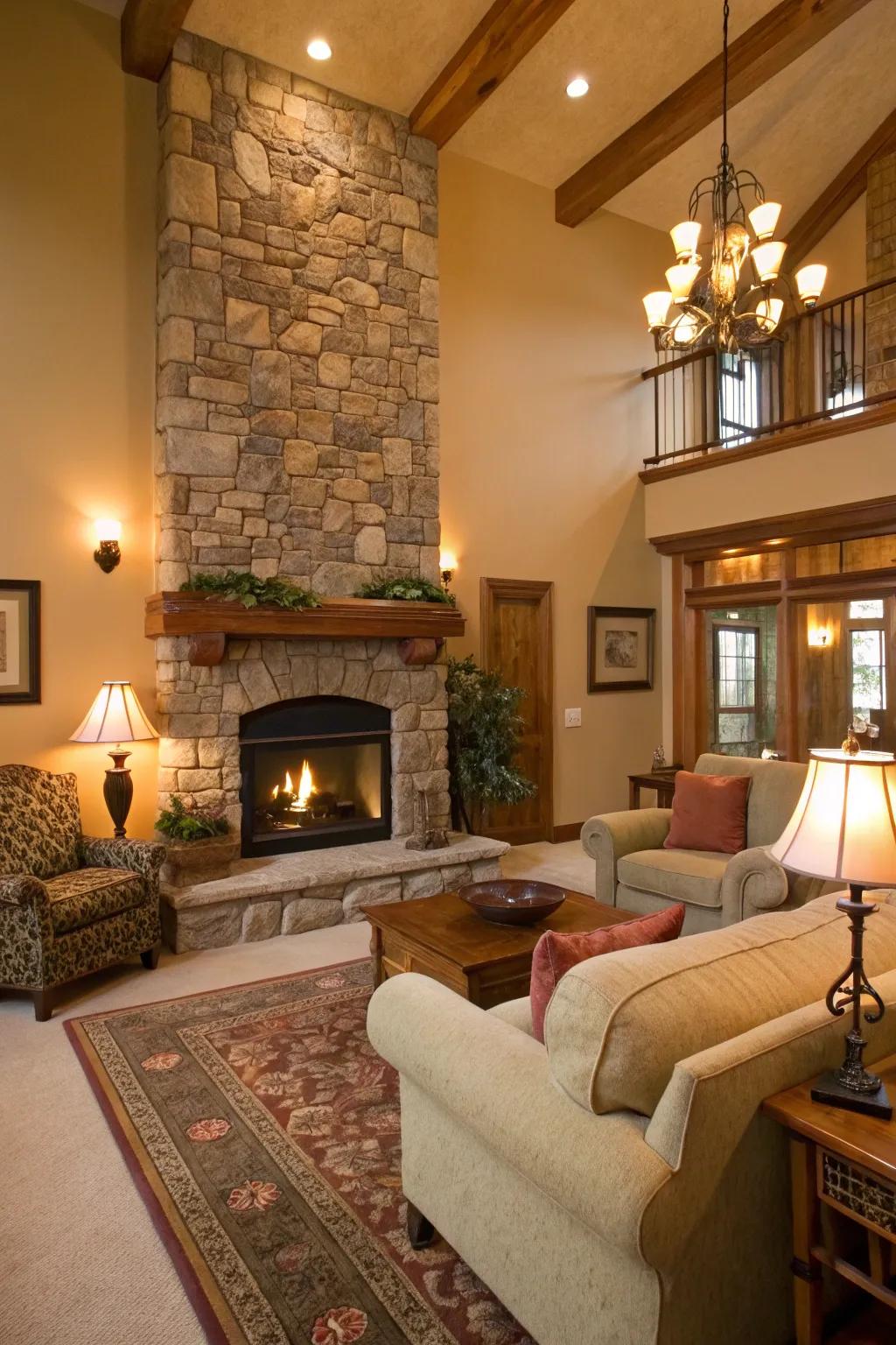 Stone cladding adds rustic charm.