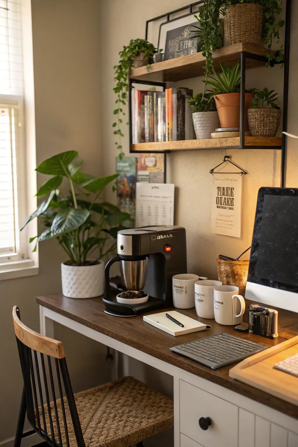 A coffee station adds convenience and a touch of indulgence.