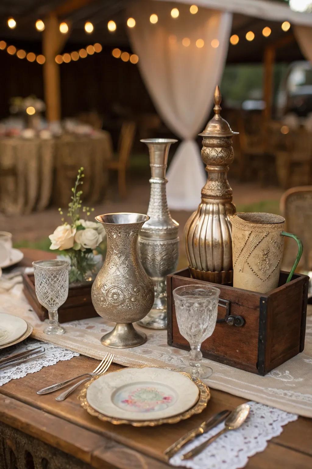 Vintage centerpieces evoking a sense of timeless elegance.