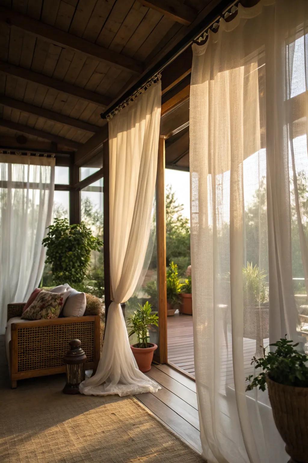 Sheer curtains add elegance and diffuse light.