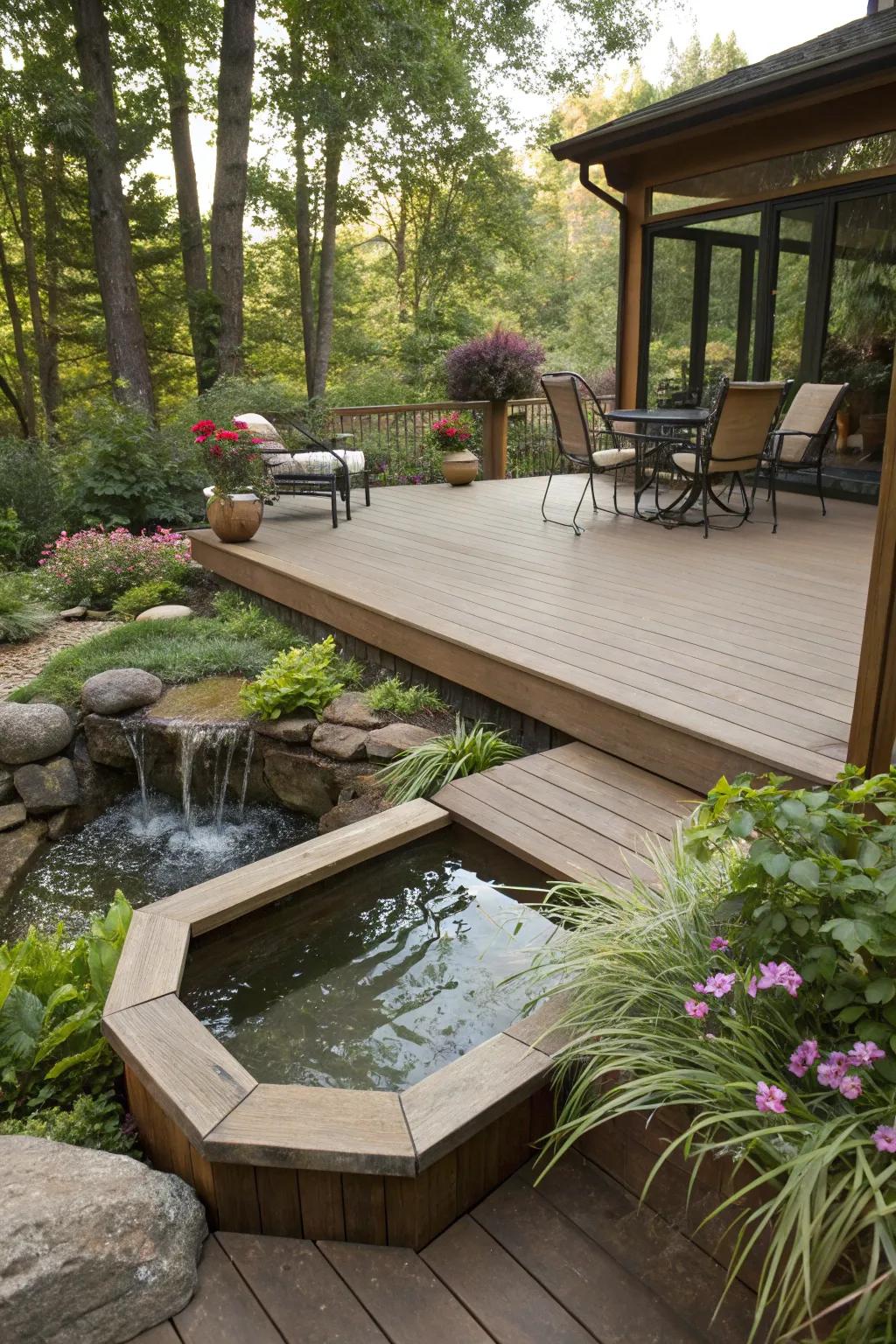 A pacifying water accent refining the deck's ambiance.