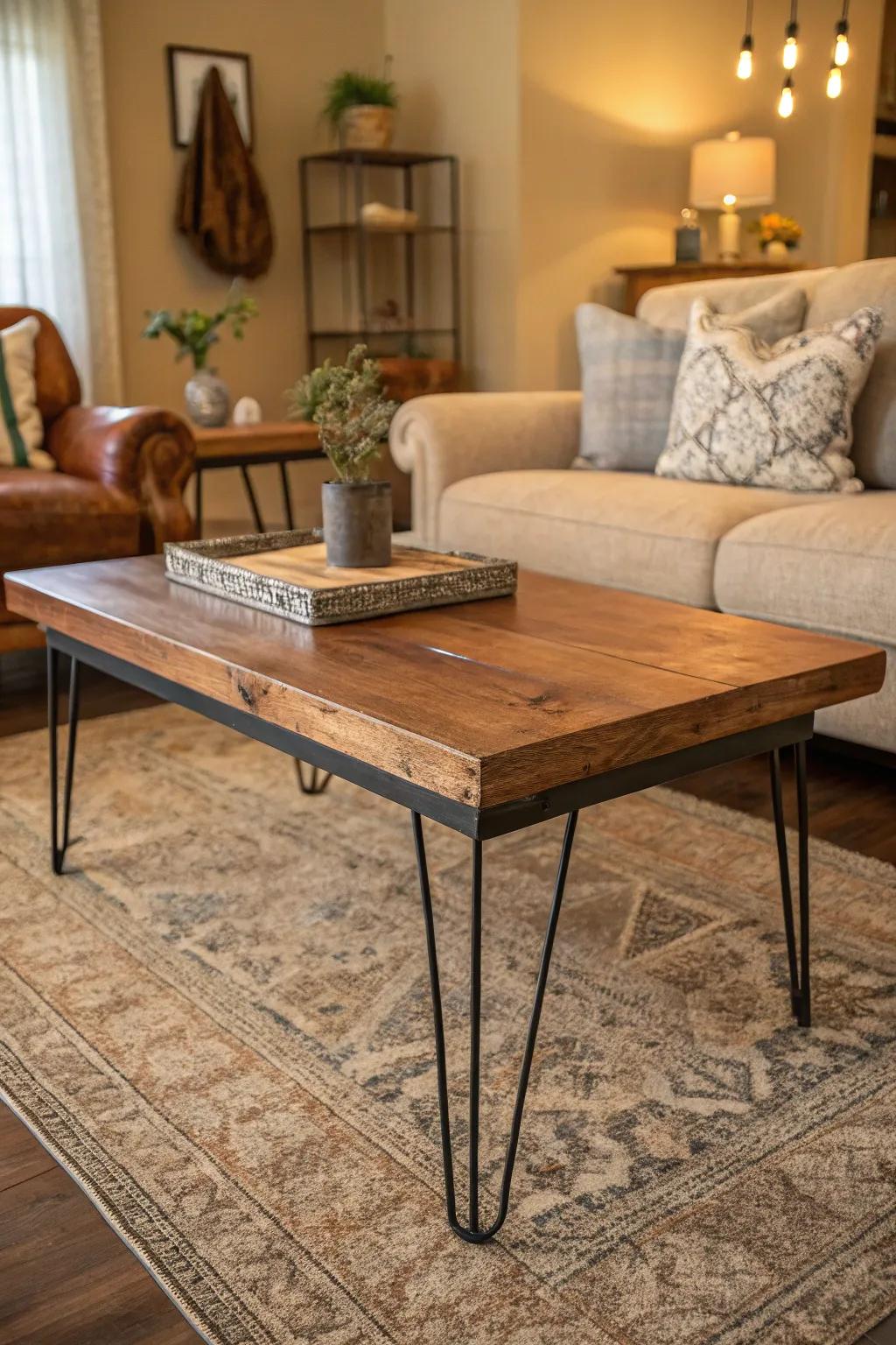 Make a statement with a coffee table that mixes materials.