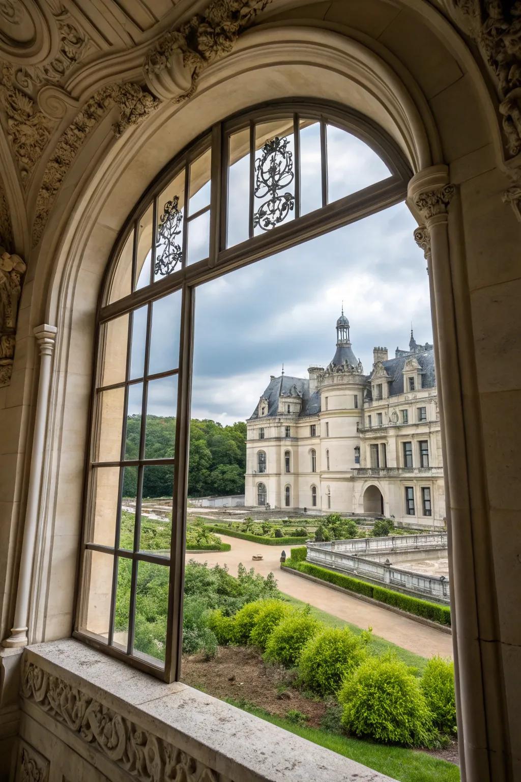 Decorative keystones provide a striking focal point for arch windows.