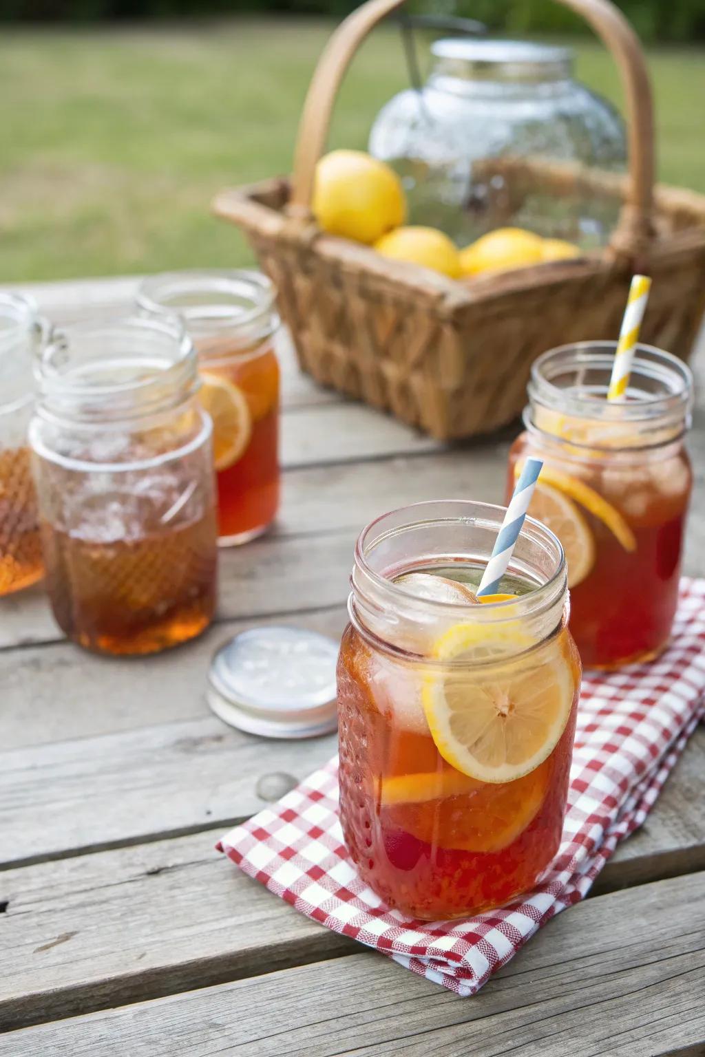 Refined beverage goblets fashioned from preserving jars for laid-back assemblages.