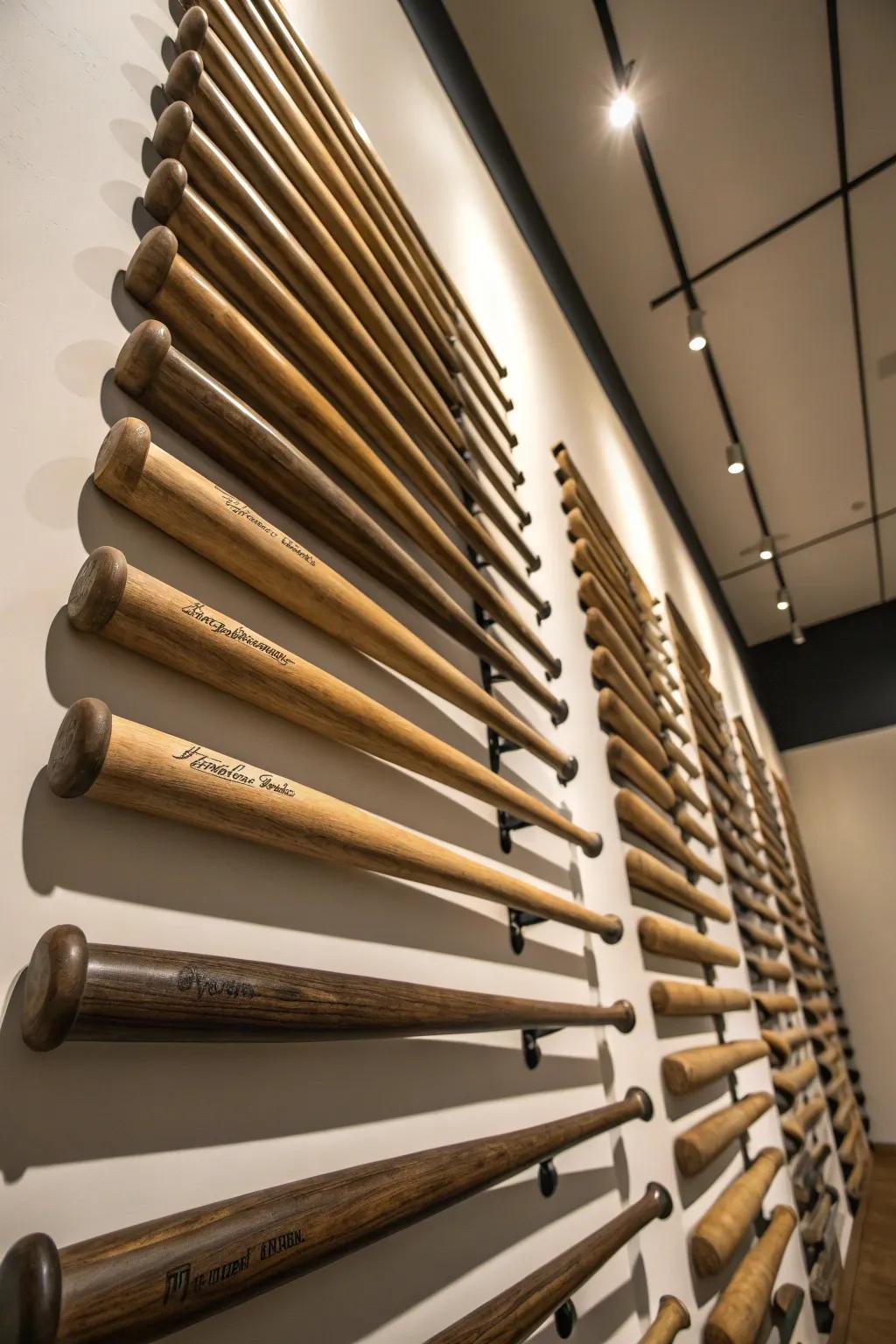 Vertical bat installation adds movement to decor.