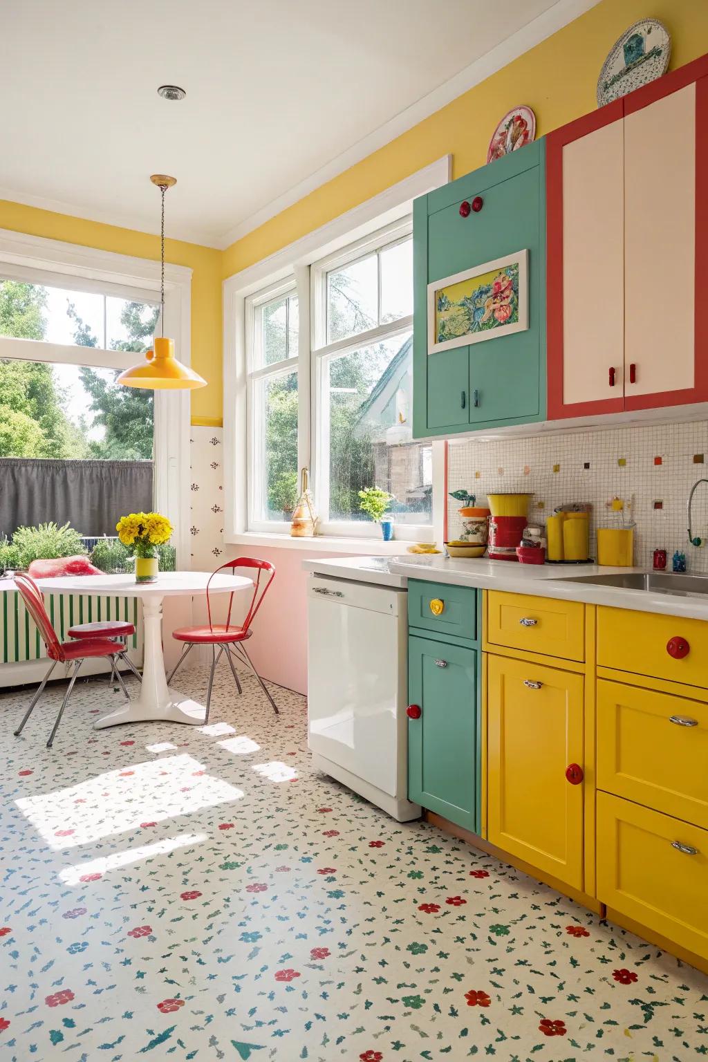 Eco-friendly kitchen with stylish linoleum floors