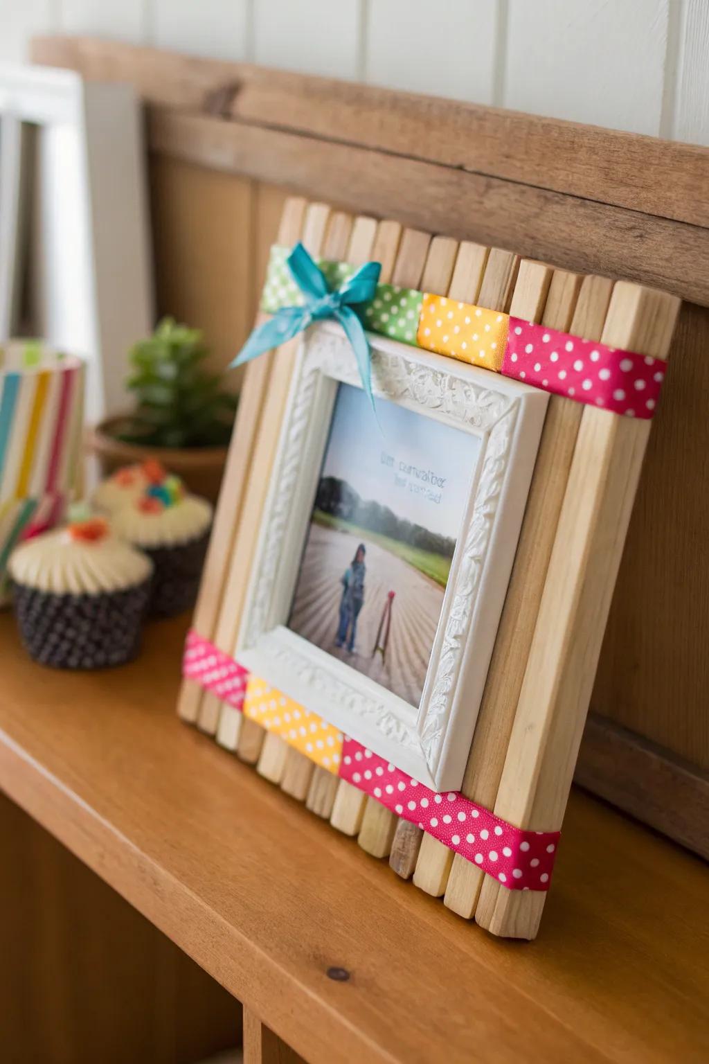 Frame memories with ice cream stick photo frames.