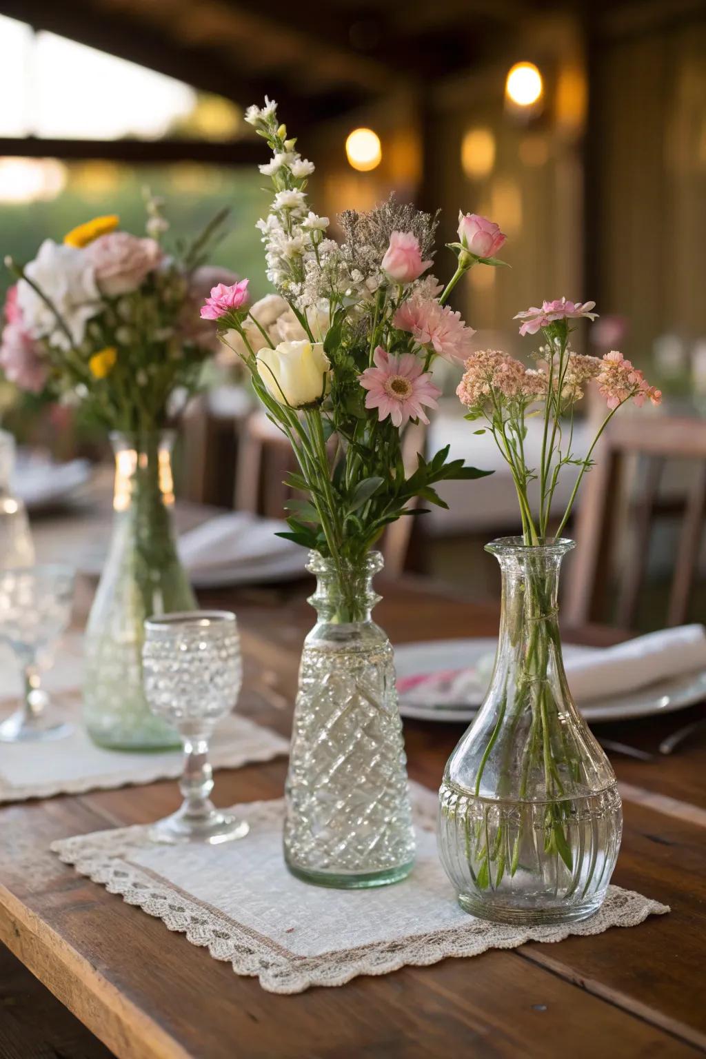 Vintage glassware offers a nostalgic and elegant touch.