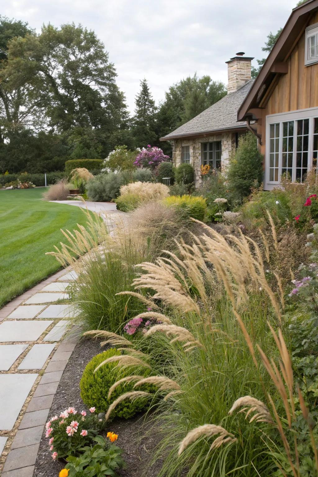 A meadow-like border brings wild beauty to the garden.