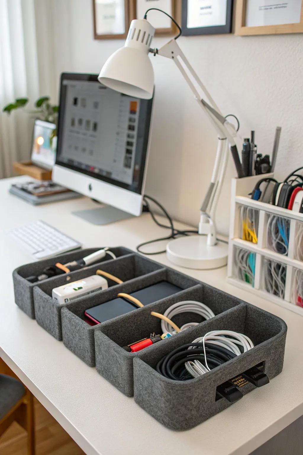 Foam organizers keeping cables accessible and neat.